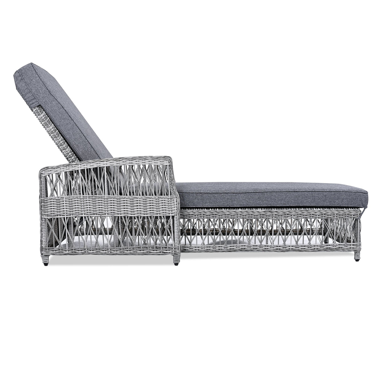 Roomfitters Outdoor Reclining Chaise, Adjustable Wicker Lounge Chair with Armrests & Cushions for poolside, Set of 2, Grey Roomfitters