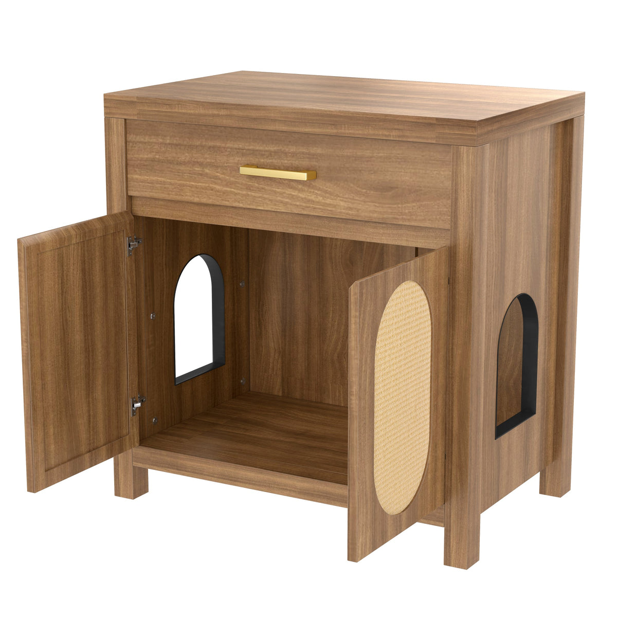 Roomfitters Espresso Cat Litter Box Enclosure End Table Nightstand with Sisal Scratching Pad Cabinet Doors Roomfitters