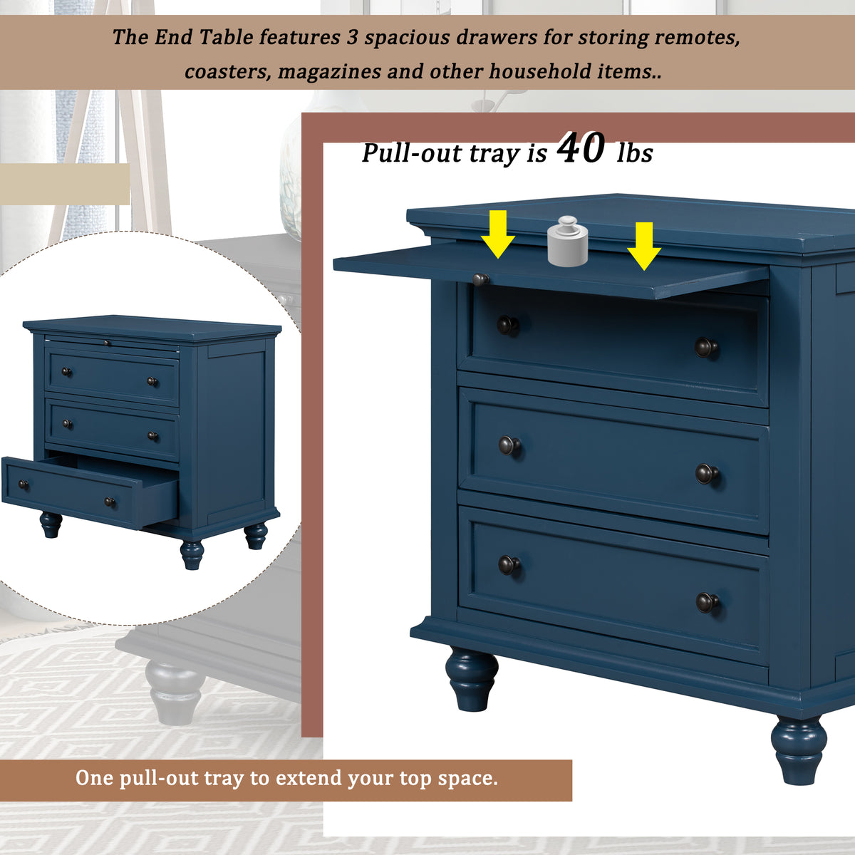 variant-group:rf-n711wf319367aav|Roomfitters 3-Drawer Storage Wood Cabinet, End Table with Pull Out Tray, Perfect for Living Rooms or Bedrooms, Providing Stylish Storage and Functionality, Blue
