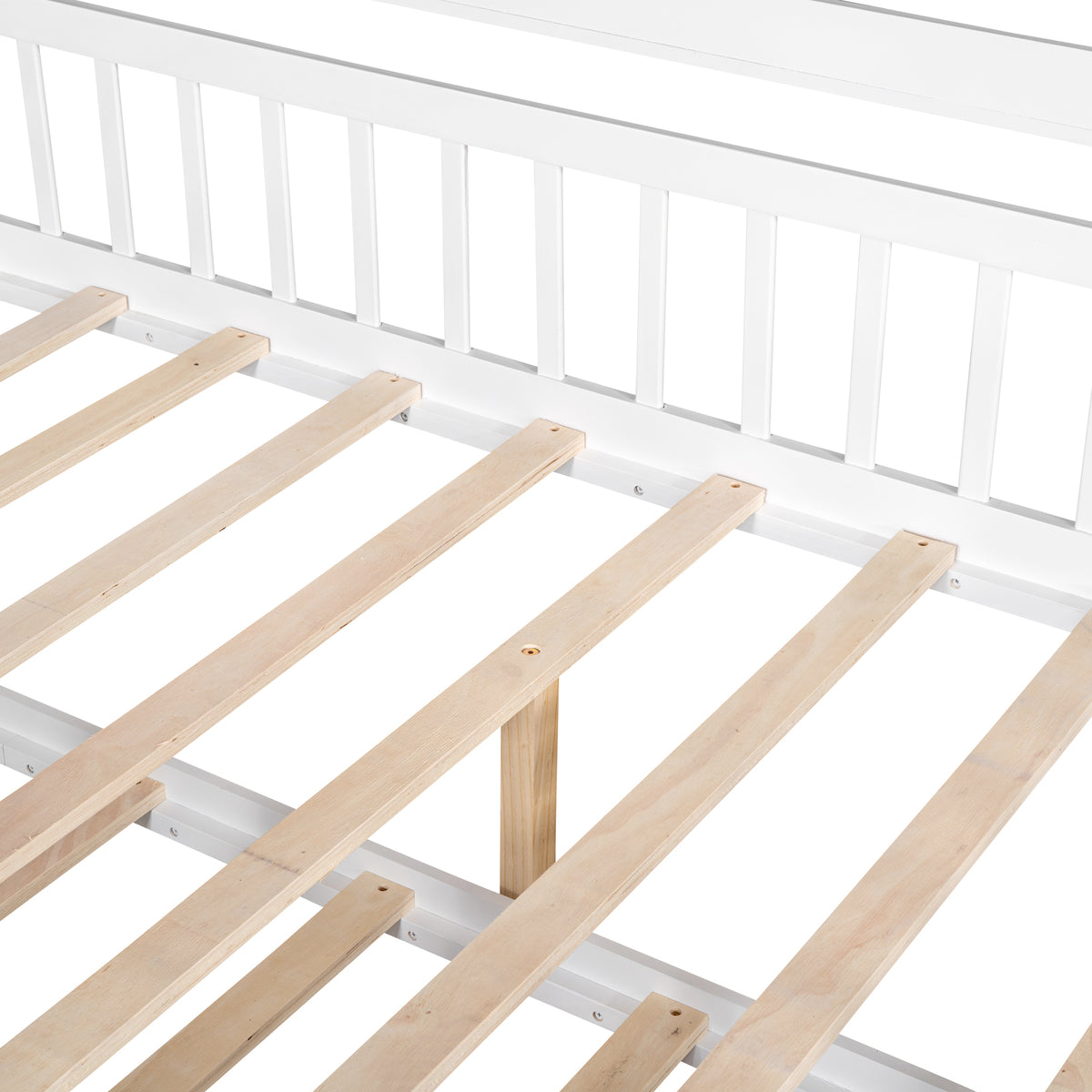 variant-group:rf-n733s371268k|Roomfitters Wooden Full House Bed with Twin Trundle and Shelf, House Frame Bed for Bedroom, White