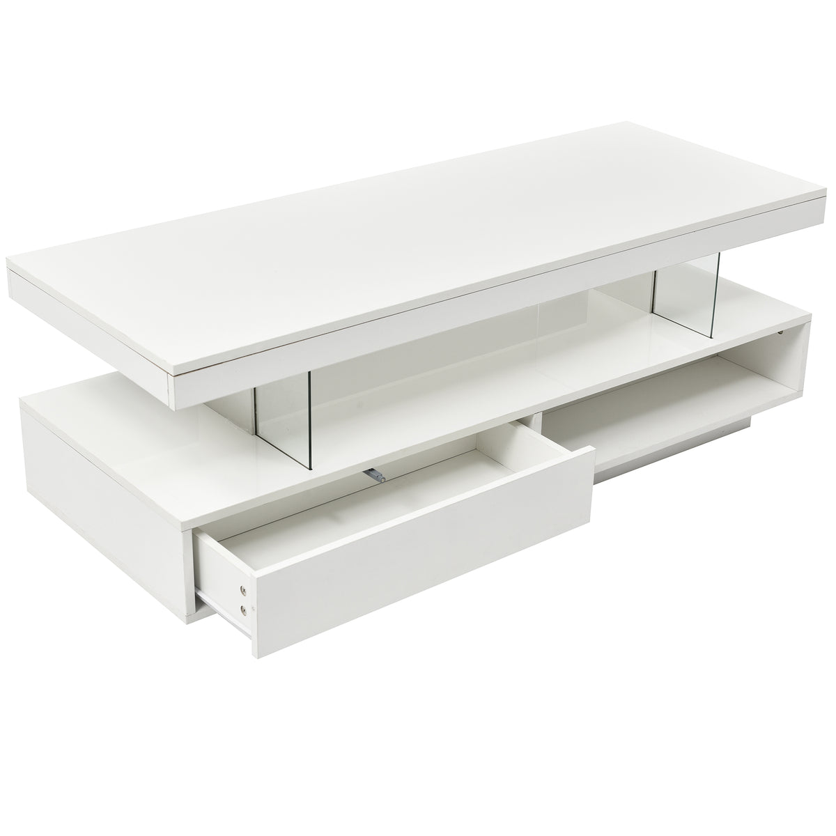 variant-group:rf-n724wf307038aak|Roomfitters Modern Coffee Table with Storage Shelf and Display Space, Center Table with Lighting Effect, White