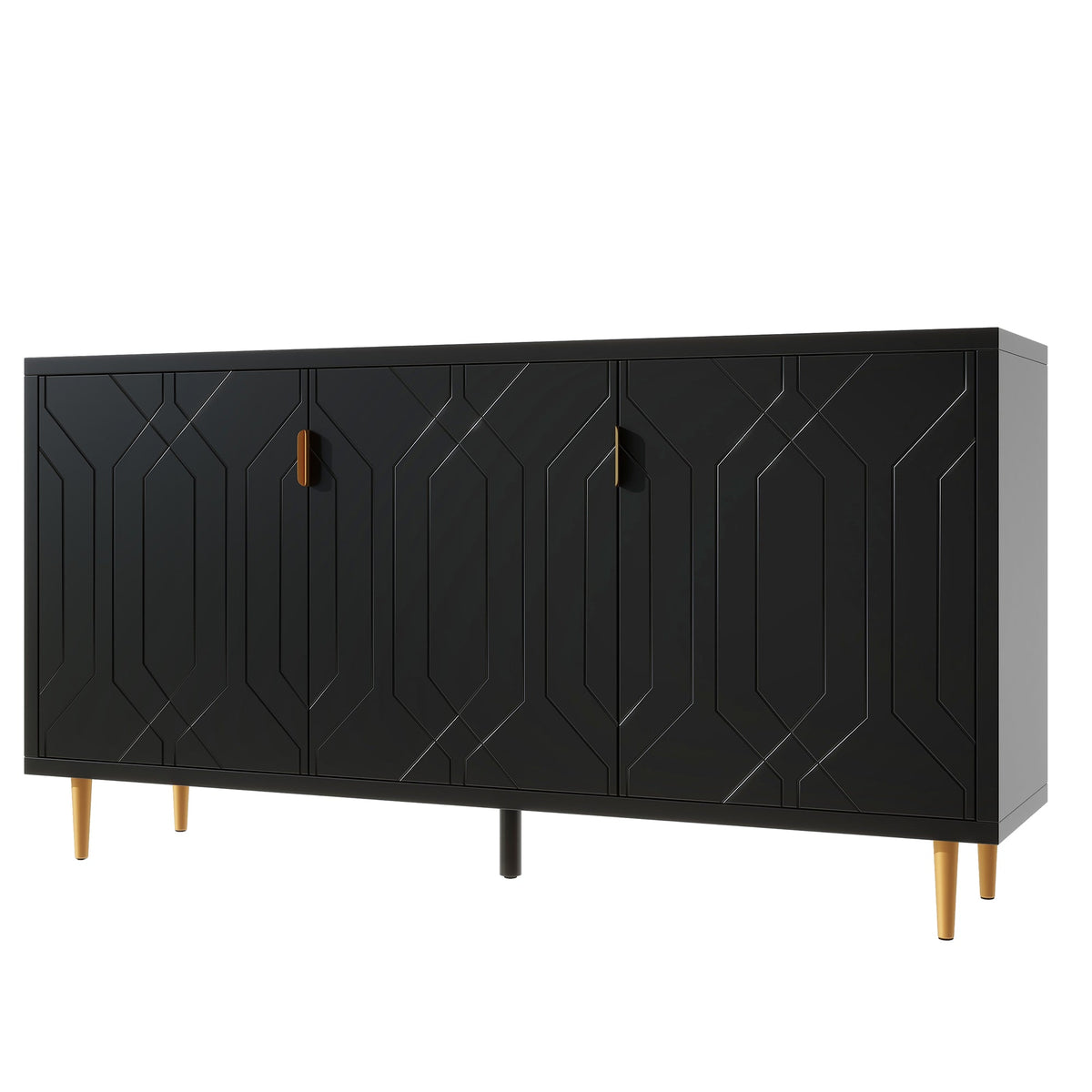 Roomfitters Modern TV Stand with 3 Doors and Adjustable Storage Shelves, Fits TVs up to 70 Inches, Black Roomfitters