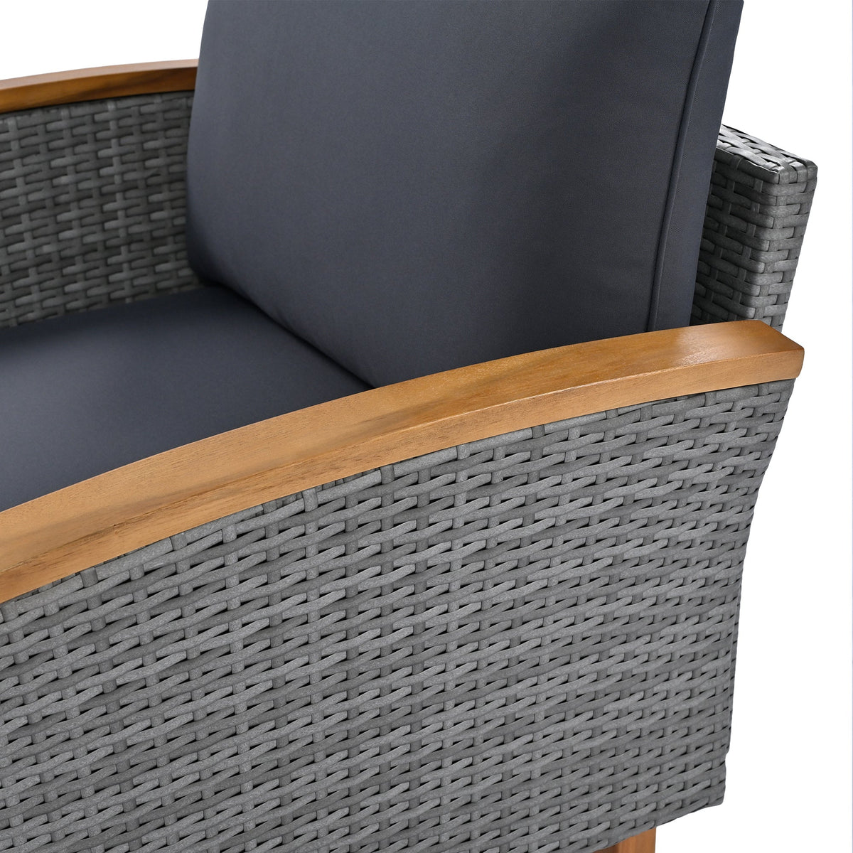 Roomfitters 9-Piece Outdoor Patio Furniture Set with Gray Rattan Sectional Sofa, 2 Armchairs and Wood Top Coffee Table, Gray Roomfitters