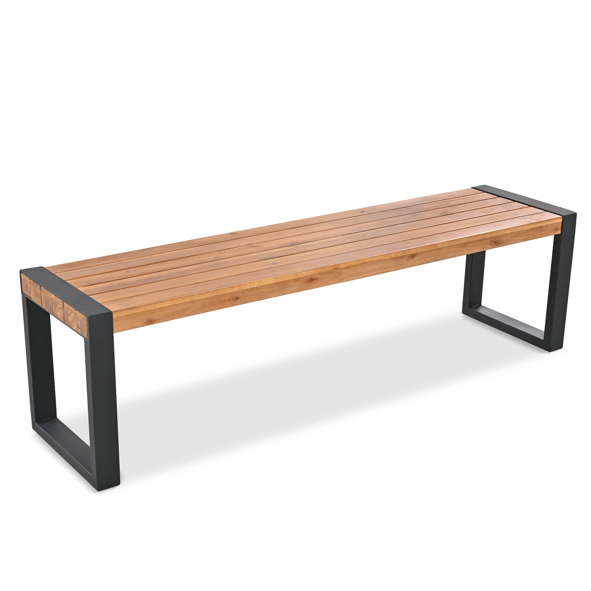 Roomfitters 3 Pcs Outdoor Dining Set with Acacia Wood Table and 2 Benches, Unique Textured Top and Steel Frame, All-Weather Patio Dining for Outdoor and Indoor Use, Natural Finish Roomfitters