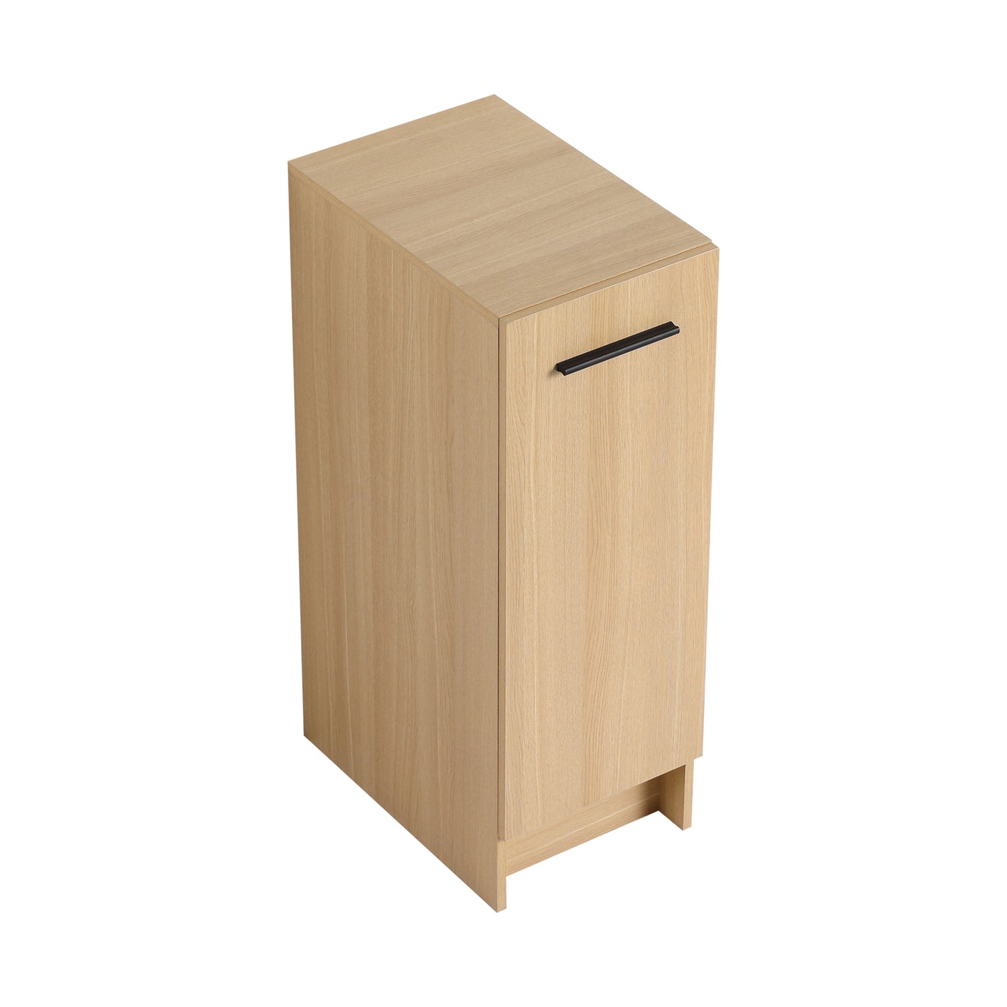 12" Slim Freestanding Bathroom Storage Cabinet, Light Oak, Single Door, Narrow Space Saver Organizer, KD, Includes Black & Brushed Aluminum Handles