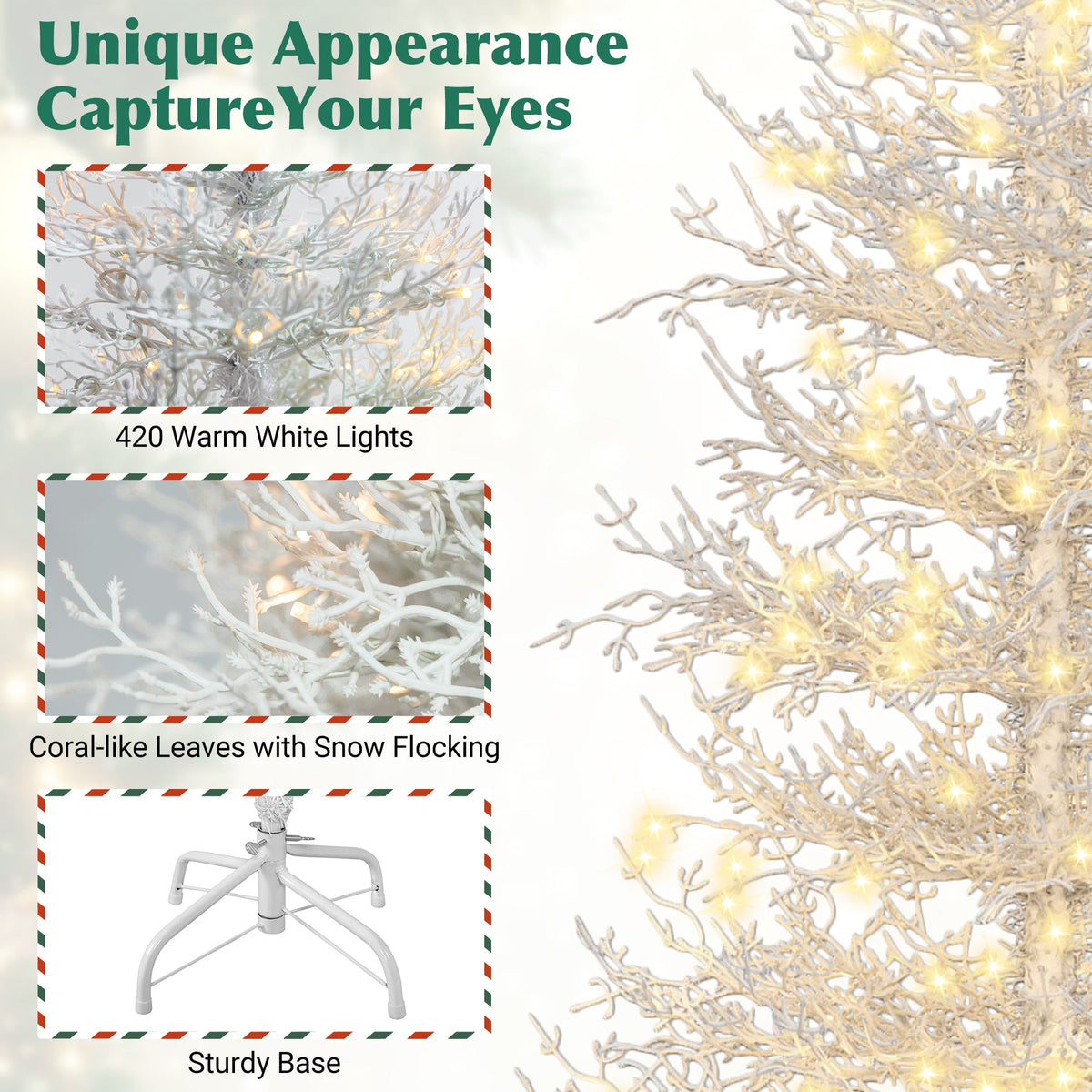 Roomfitters Pre-Lit Aspen Fir Christmas Tree 6FT, Hinged Snow-Flocked Artificial Holiday Tree with Warm Lights, 623 Tips, White Roomfitters