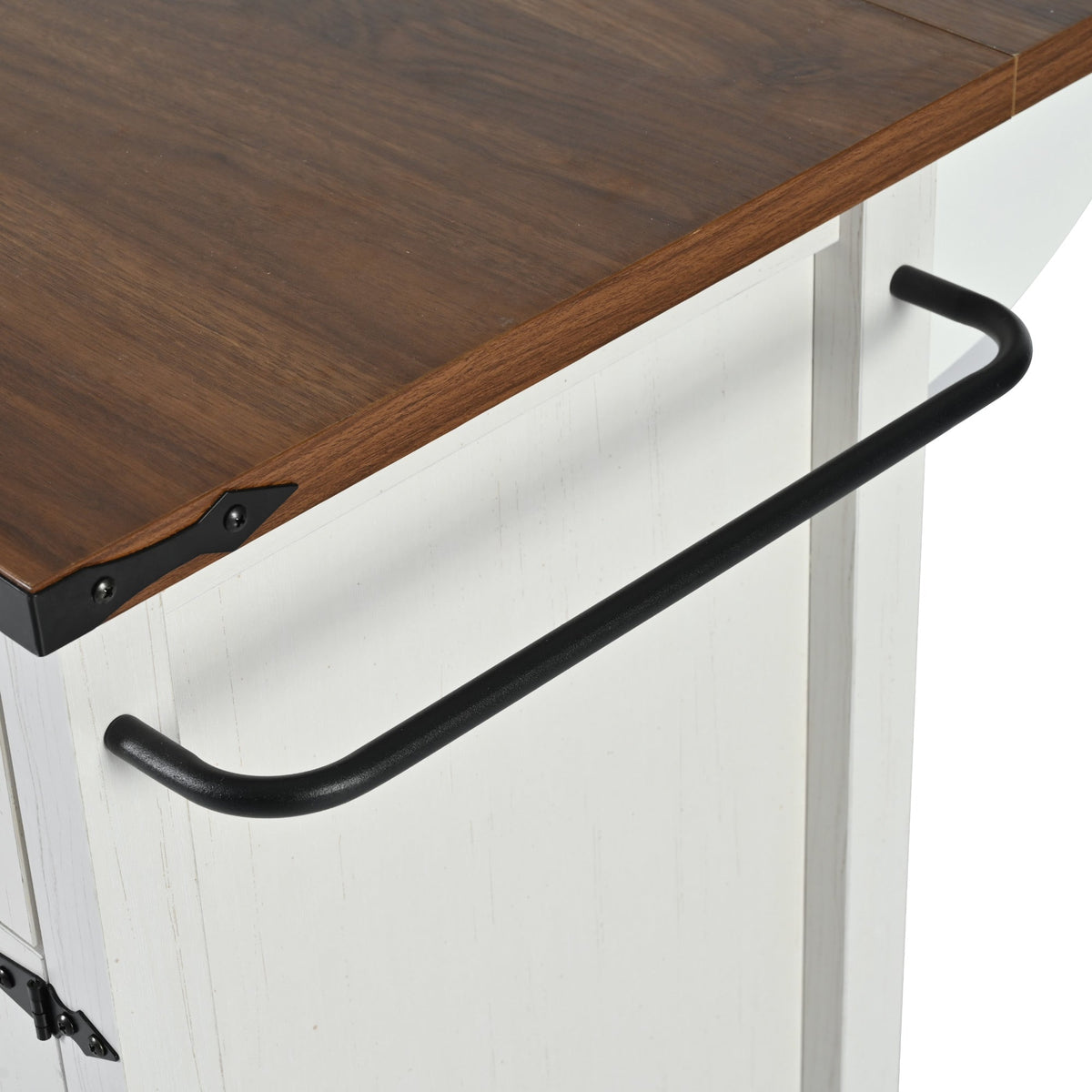 Roomfitters 53.5" Kitchen Island with Power Outlet and Drop Leaf, Rolling Storage Cabinet with Spice Rack, Modern Style, White