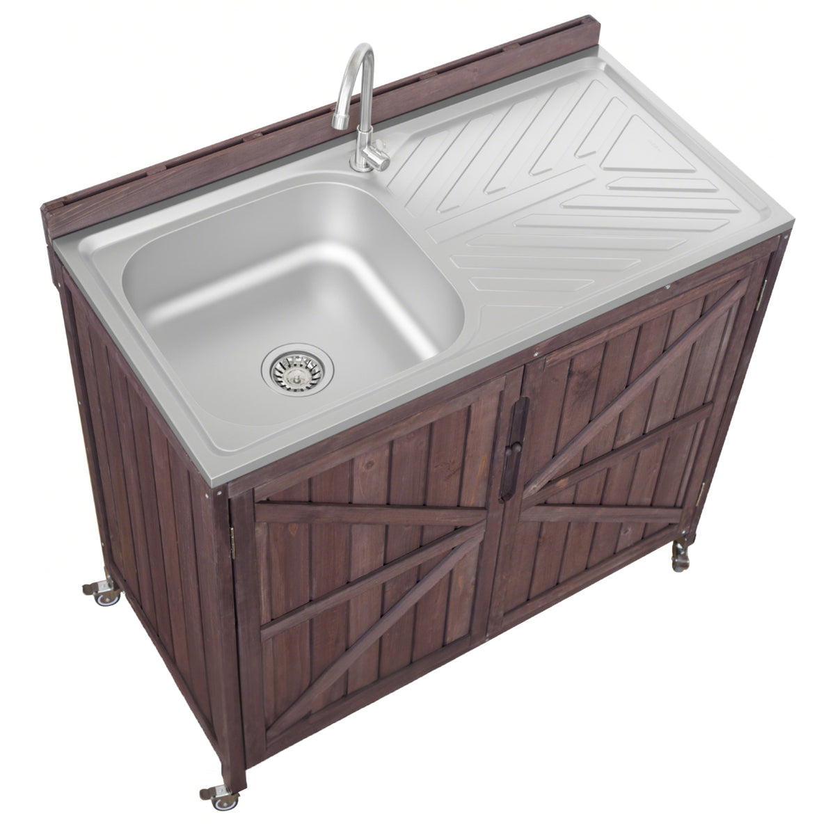variant-group:rf-n707p370281z|Roomfitters 39.4" Outdoor Grill Cart with Stainless Steel Top, Prep Station with Sink and Storage Cabinet, Dark Brown