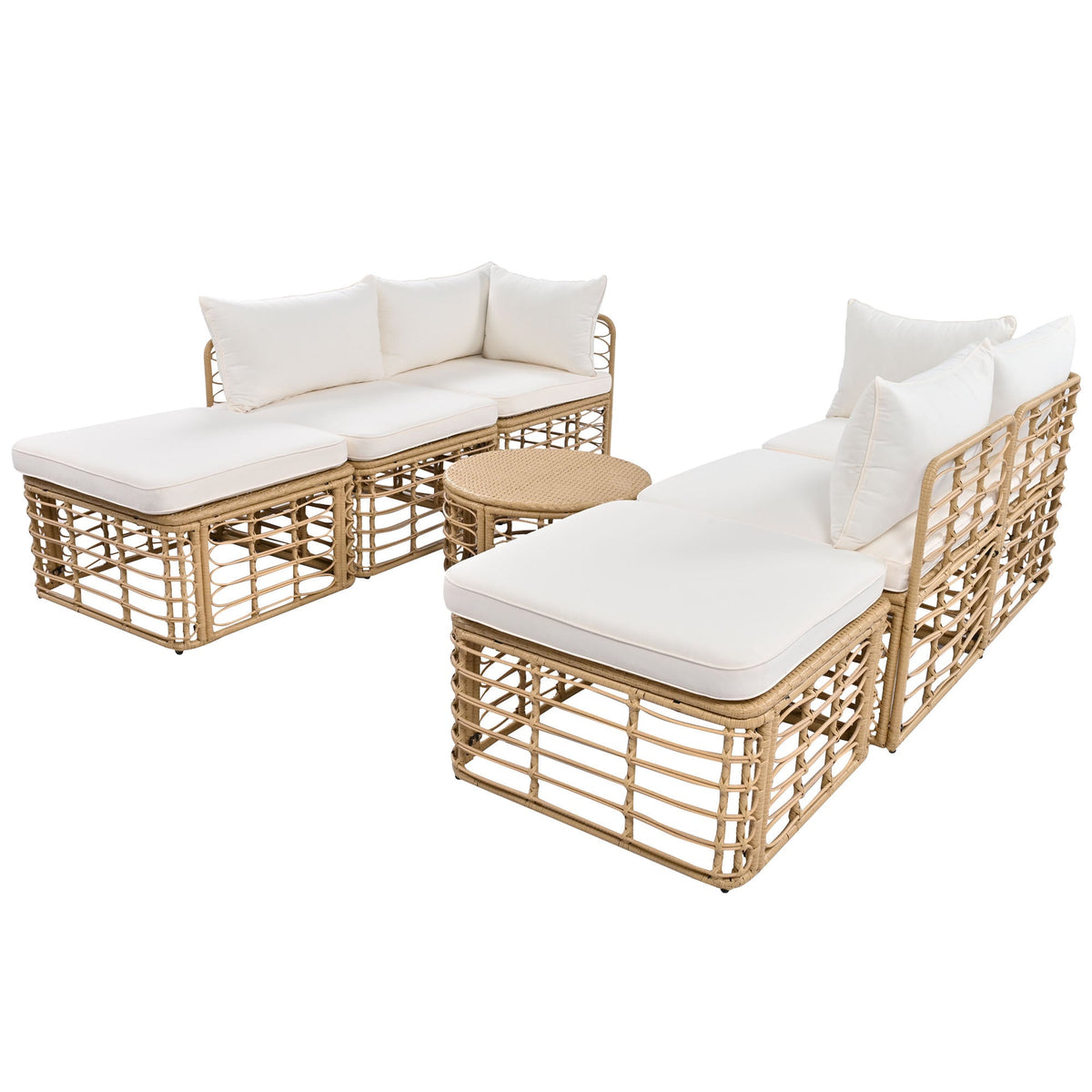 Roomfitters 7 Pieces Outdoor Patio Furniture, All-Weather Rattan Sectional Sofa Set with Thick Cushions and Pillows, Freely Combined Conversation Sets for Garden, Backyard, Balcony, Beige Roomfitters