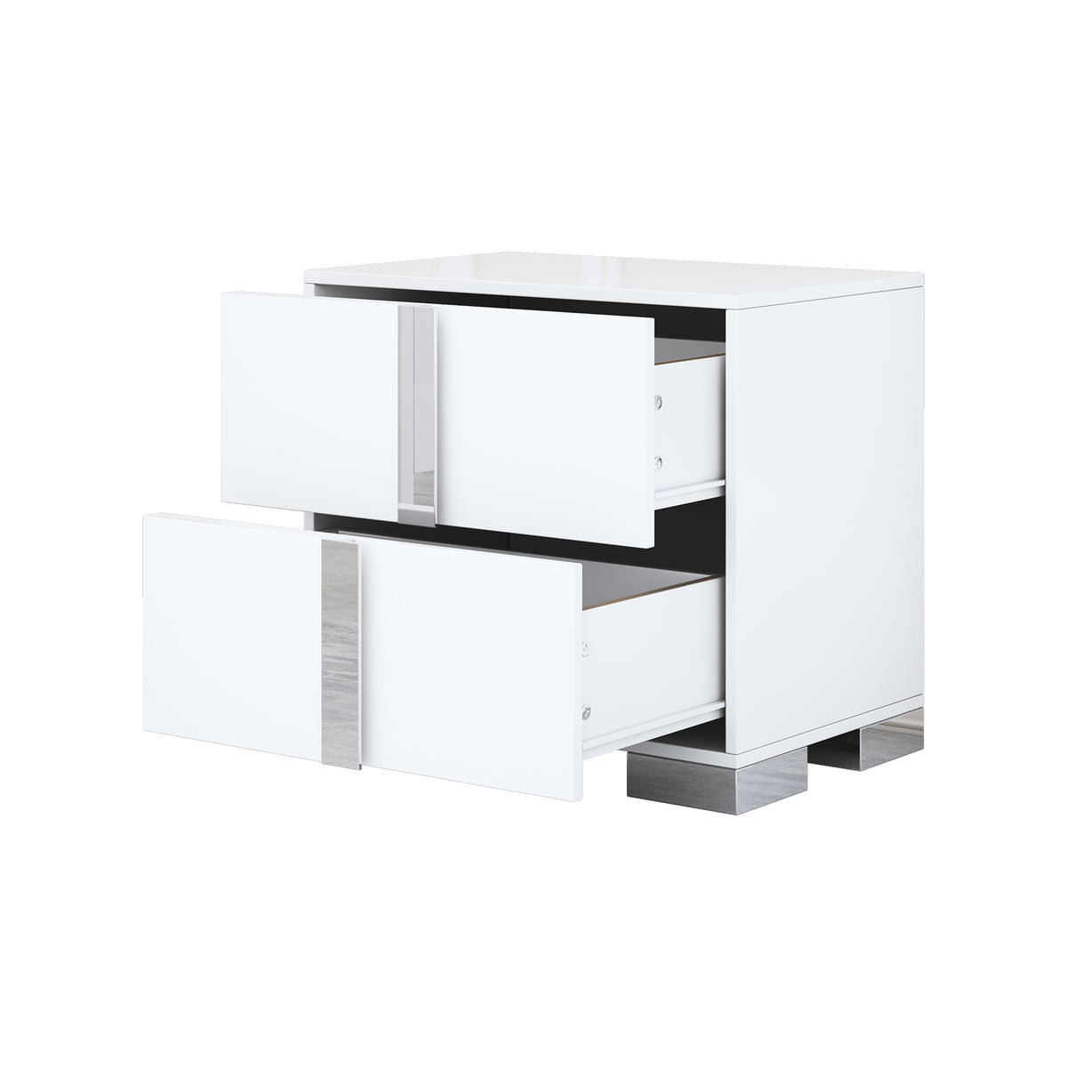 variant-group:rf-n733p307938w|Roomfitters Elegant Mirrored Nightstand with 2 Drawers and Metal Handle, Bedside Table for Bedroom or Living Room, White