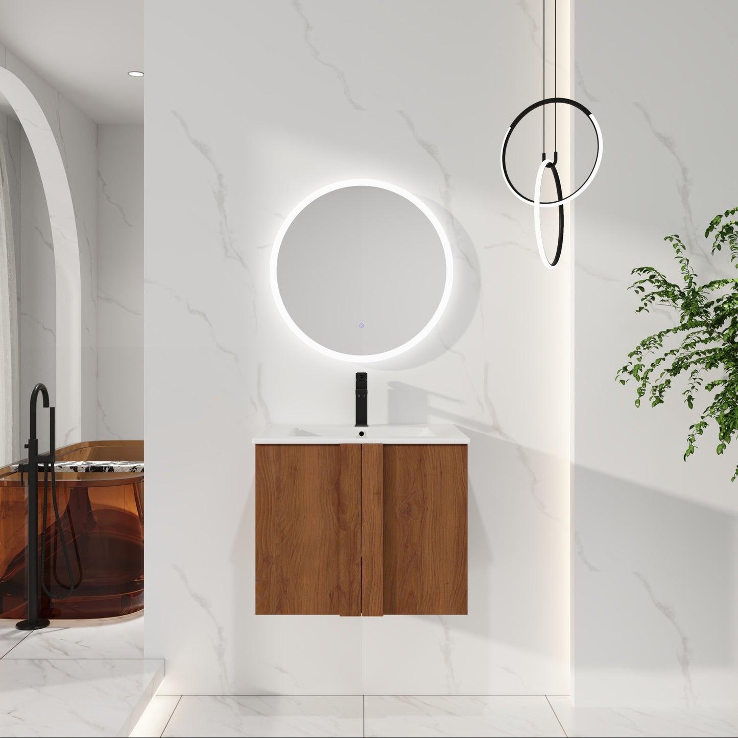 24" Floating Bathroom Vanity with Sink Combo, Wall-Mounted Brown Ebony Cabinet, Soft-Close Doors, Space-Saving Modern Vanity Set