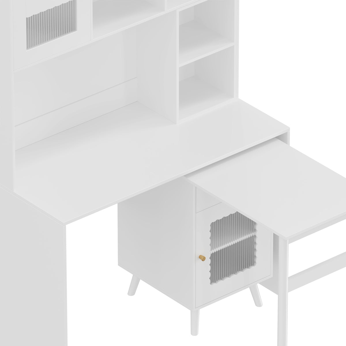 variant-group:rf-n733s363716k|Roomfitters Rotating L-Shaped Computer Desk with Shelves and Storage, 90° Swivel Office Writing Desk, White