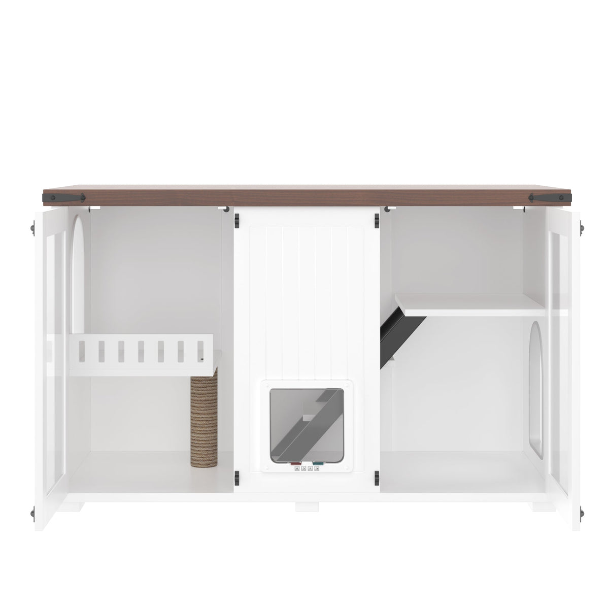 Roomfitters 47-Inch Enclosed Cat Litter Box Furniture Hideaway Cabinet Side Table with Four Mode Door White Roomfitters