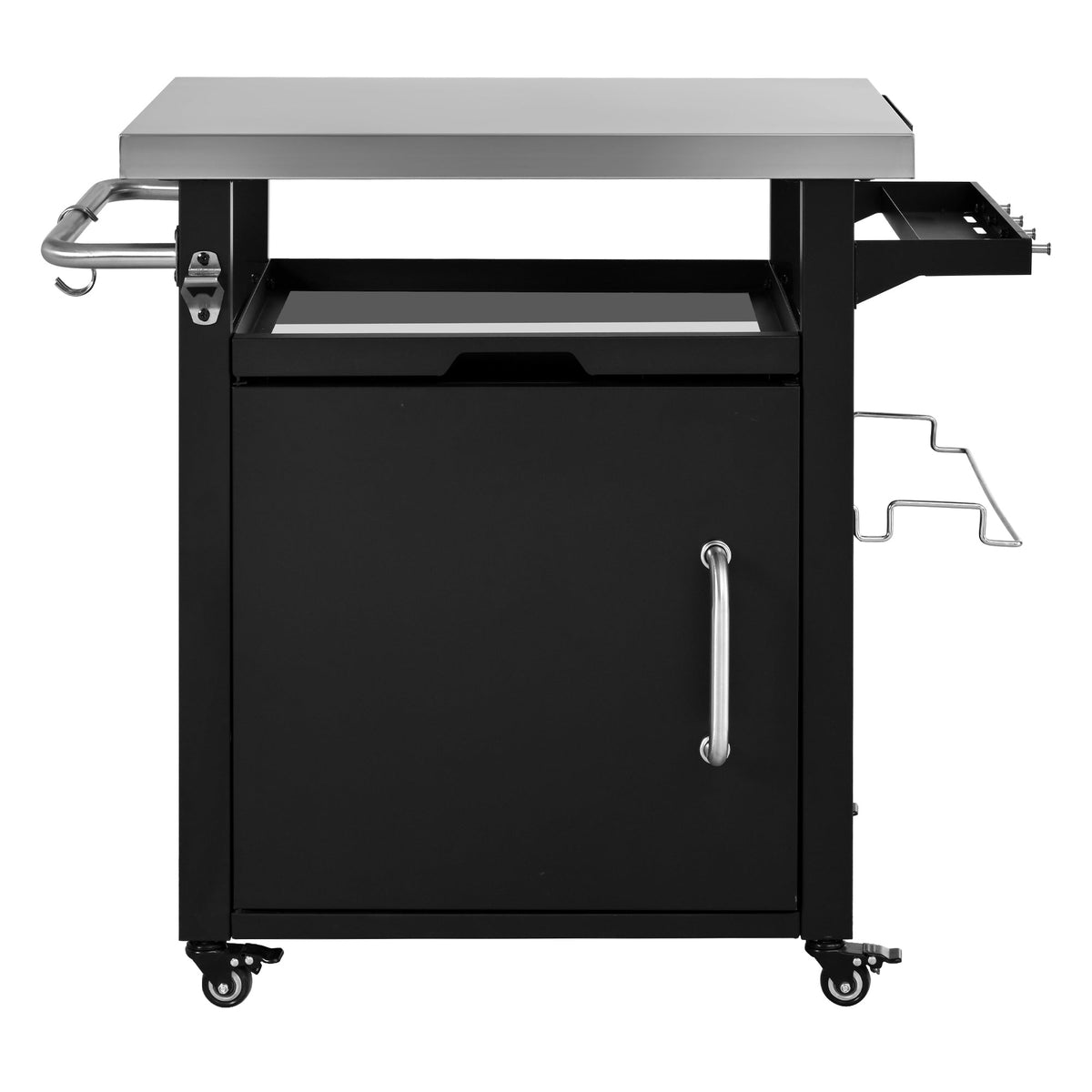 Roomfitters 39.5" Grill Cart with Stainless Steel Top, Outdoor Kitchen Island, BBQ Prep Station with Trash Bag Holder, Black