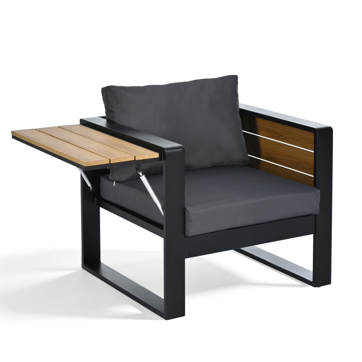 variant-group:rf-n704g201257e|Roomfitters 4-Piece Aluminum Patio Conversation Set with Four Fold-Out Side Trays and Slatted Coffee Table Gray