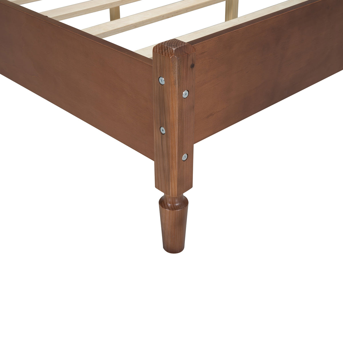 Roomfitters Full Size Wooden Platform Bed with Natural Rattan Headboard, Durable Vintage Bed Frame with Sturdy Wooden Slat Support for Rustic Sophistication, Walnut