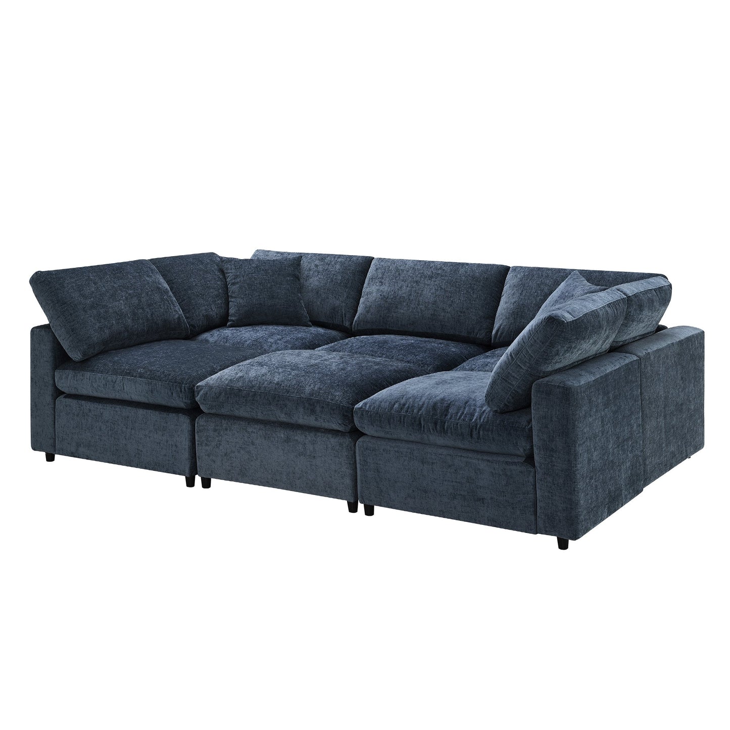 Roomfitters 130 Inch U-Shaped Modular Sectional Sofa Bed, Cloud Sleeper Couch with Plush Cushions for Living Room, Dark Blue Roomfitters