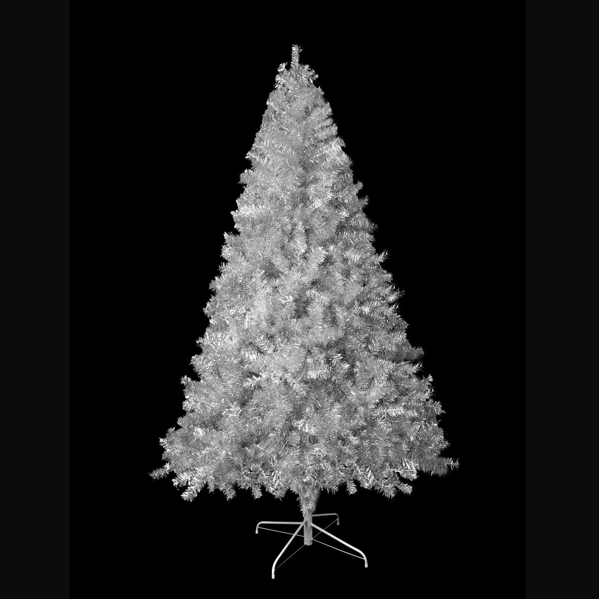 Roomfitters Pre-Lit Artificial Christmas Tree 7.4FT, Full Hinged Holiday Tree with Metal Stand, Warm Lights, 1200 Tips, Silver Roomfitters