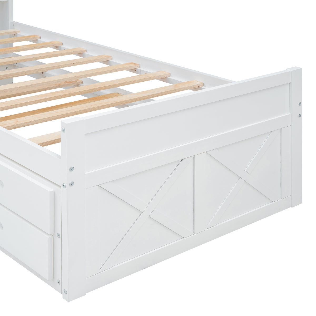 variant-group:rf-n733s172839k|Roomfitters Twin Size Wooden Bed with Storage Headboard, Functional Outlets, Extendable Frame with Twin Trundle and Smart Storage, White