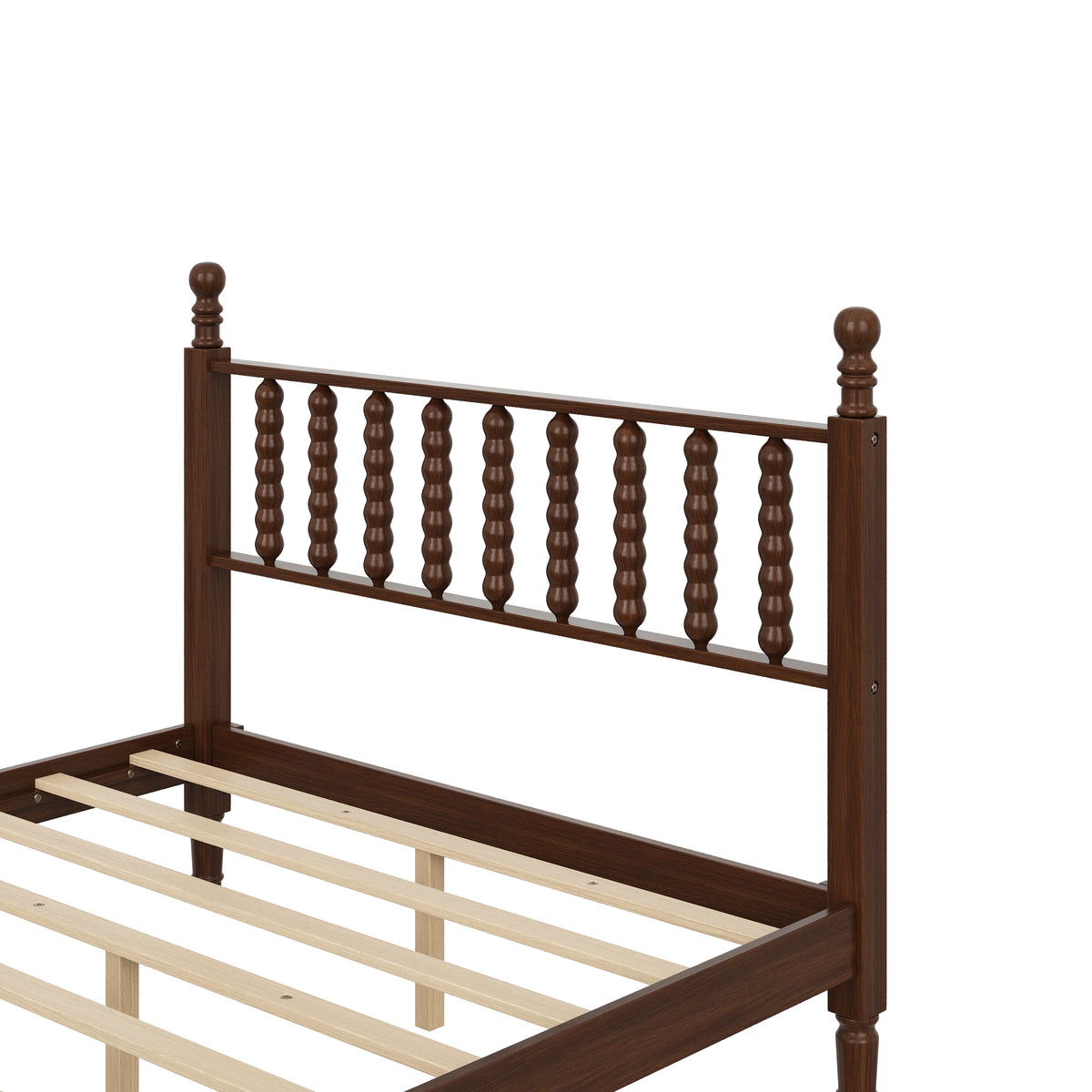 variant-group:rf-n733p338317d|Roomfitters Full Wood Platform Bed, Retro Gourd Spindle Headboard with Solid Slat Support, Walnut