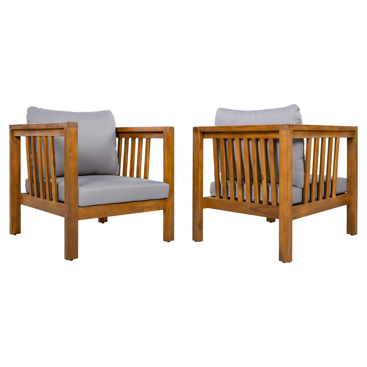 variant-group:rf-n704p448453e|Roomfitters Set of 2 Outdoor Acacia Wood Club Chairs with Modern Square Arms 2-Piece Patio Conversation Set Gray