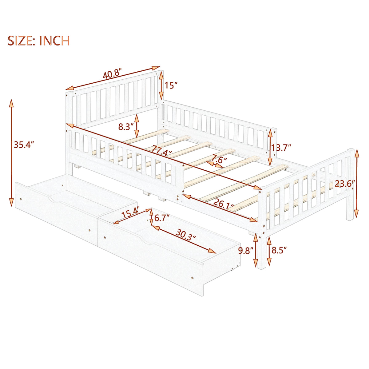 variant-group:rf-n733p172696e|Roomfitters Twin Size Wood Platform Bed with Guardrails and Two Storage Cabinets, Grey