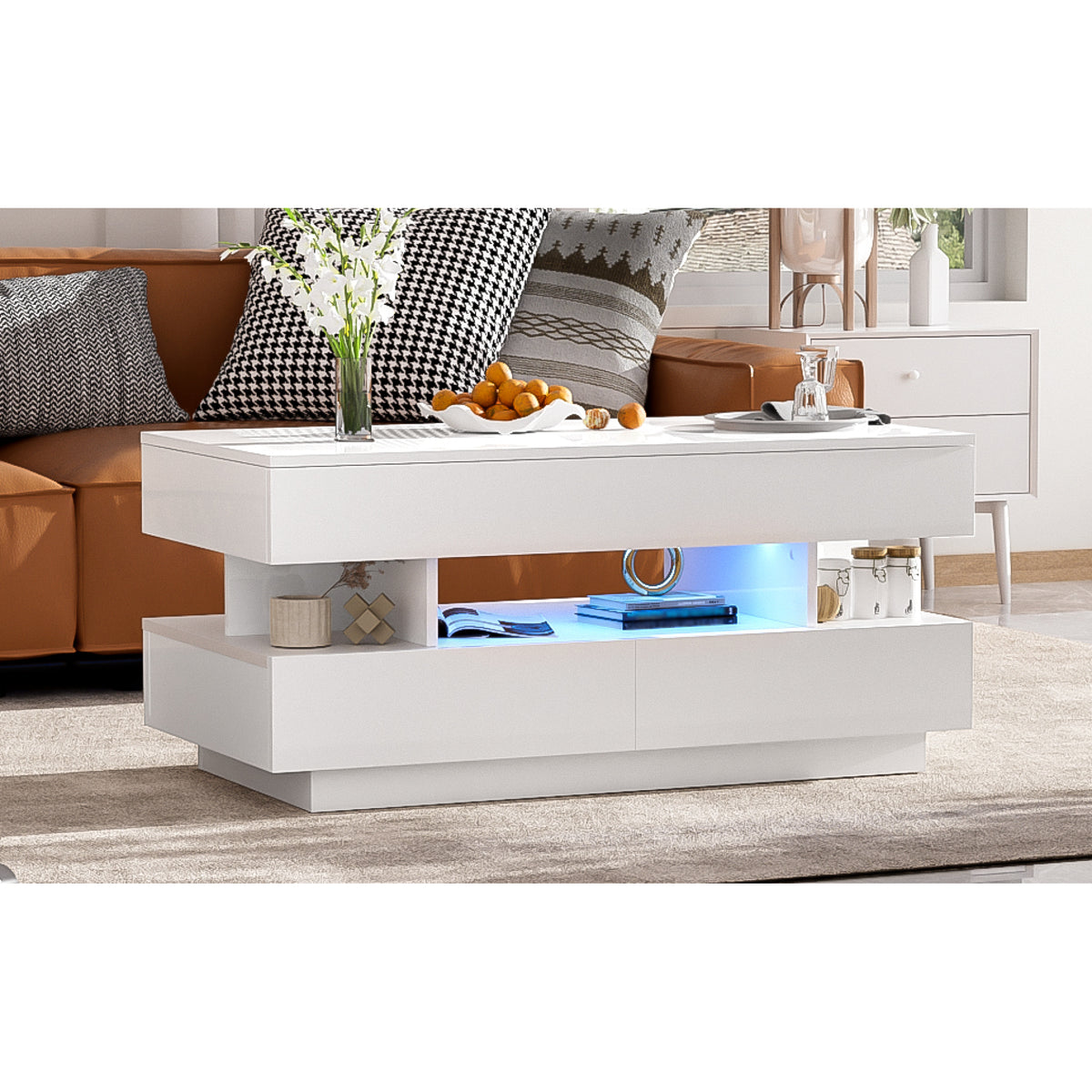 variant-group:rf-n724p290058k|Roomfitters Lift-Top Coffee Table with Hidden Storage and 2 Drawers, Multi-Functional Modern Table, White