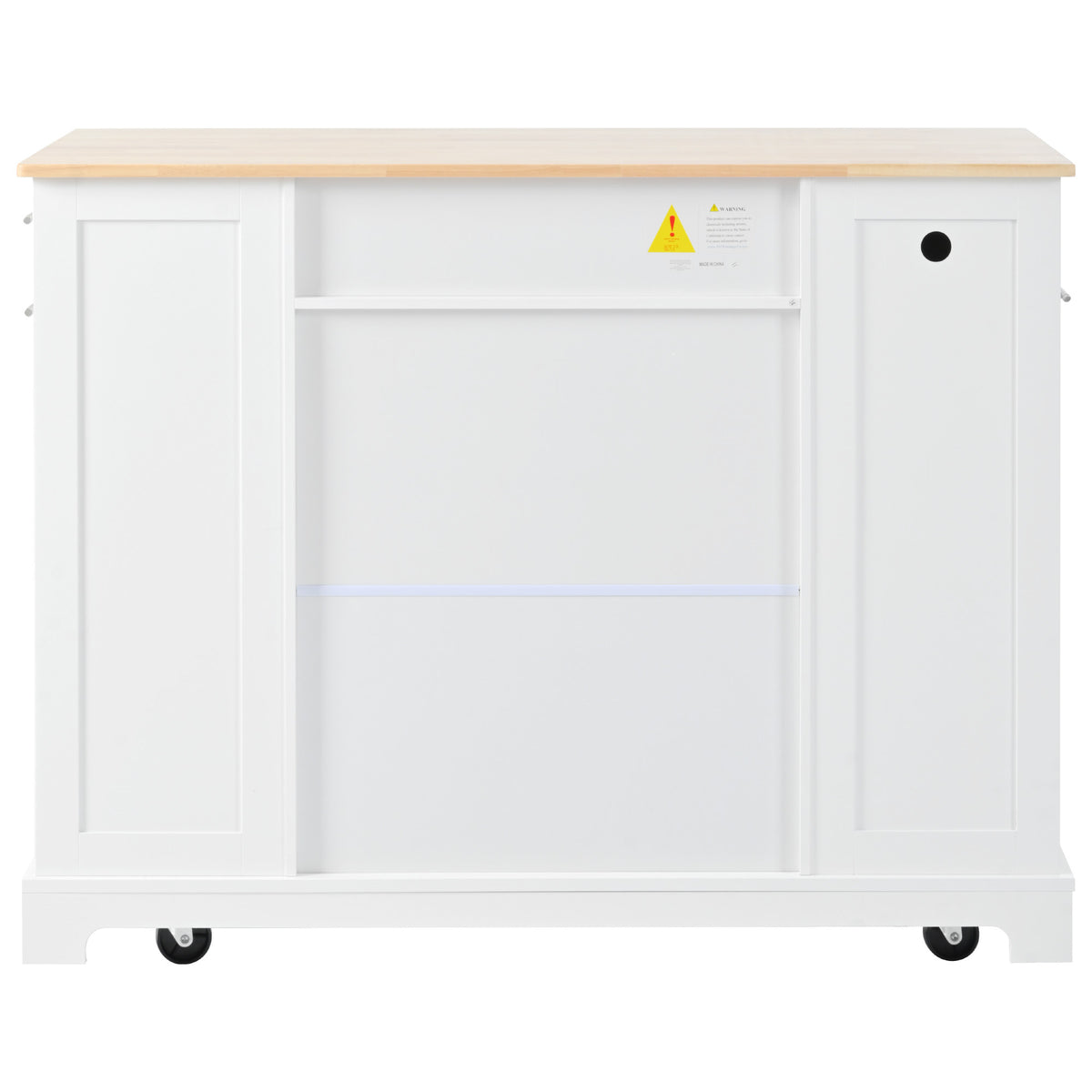 variant-group:rf-n707p221571w|Roomfitters Fluted Kitchen Island with Trash Can Cabinet, Power Outlet, Storage Rack, Rolling Cart with Open Side Racks, White
