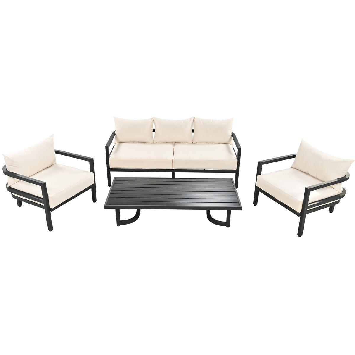 variant-group:rf-n711wy000470aaa|Roomfitters 4-Piece Outdoor Steel Sofa Set with Coffee Table, 3-Seater Couch and 2 Armchairs for Patio Garden, Beige
