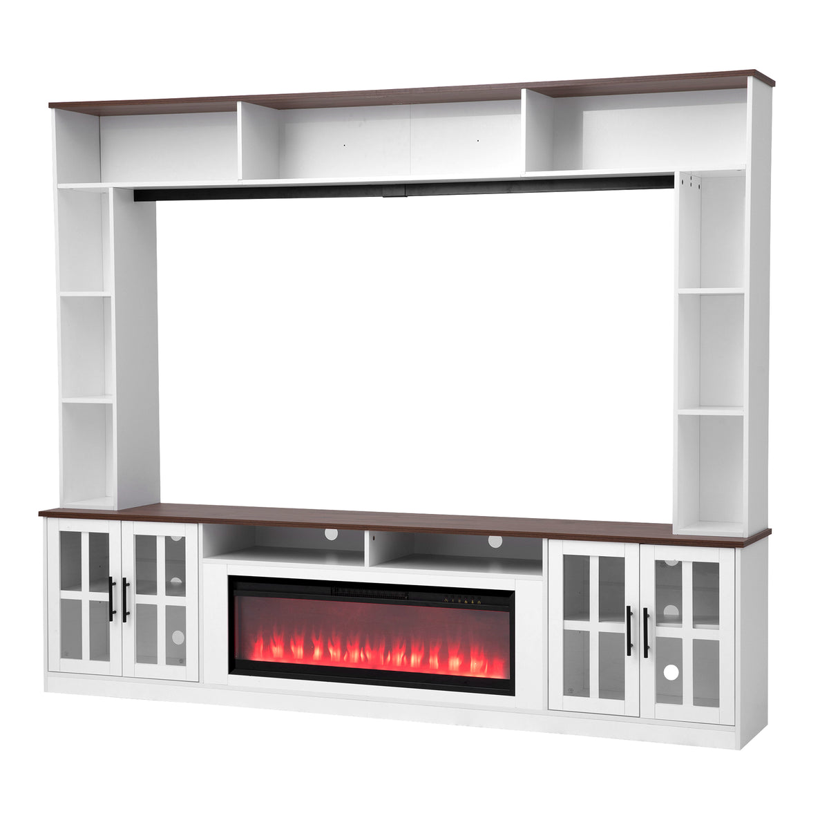 variant-group:rf-n724sj000159aak|Roomfitters 95.5"W Large Wall Unit Entertainment Center, 39" LED Fireplace, White & Walnut