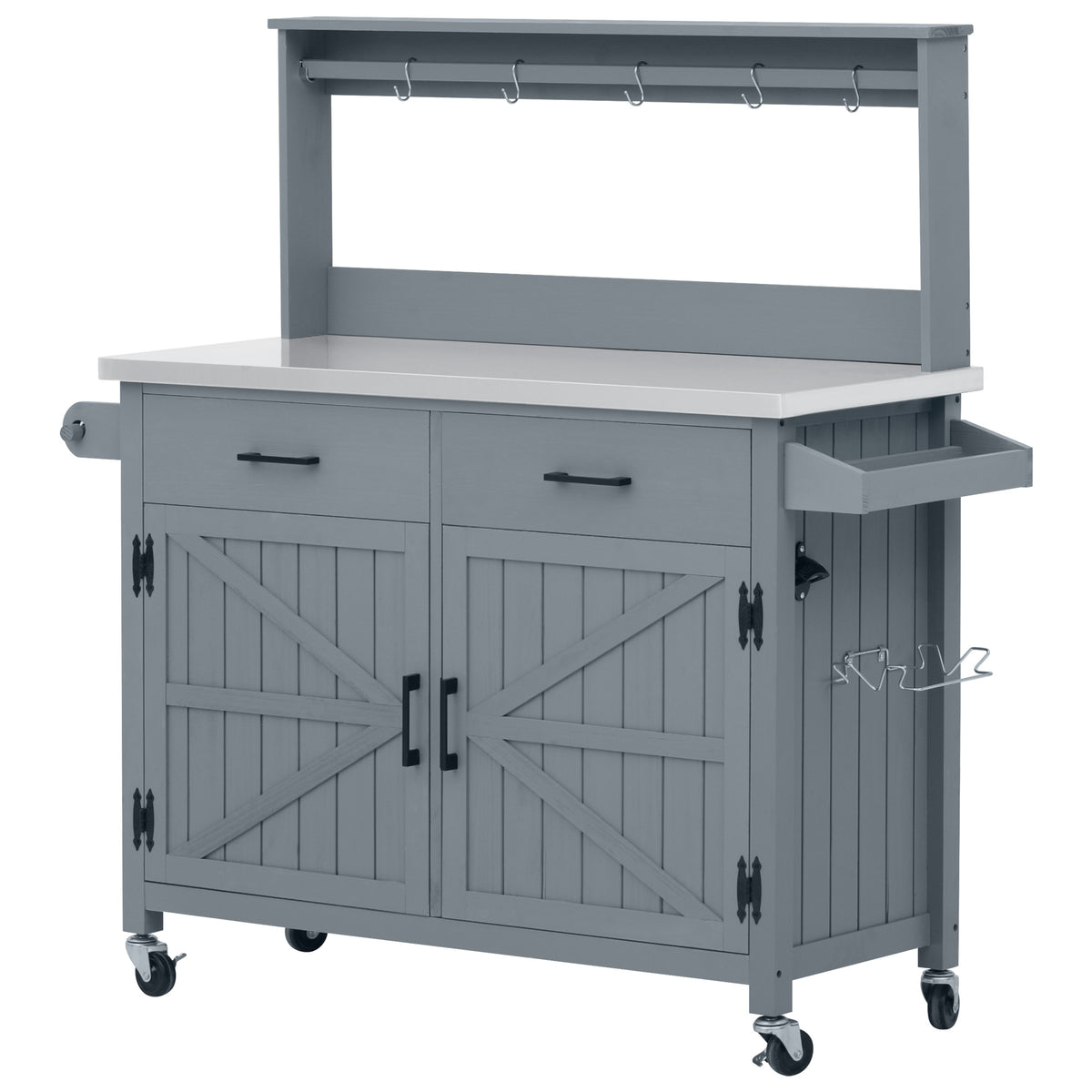 variant-group:rf-n707p409087g|Roomfitters 54.1" Grill Cart, Outdoor Kitchen Prep Station with Stainless Steel Top and Propane Tank Storage, Grey+Blue