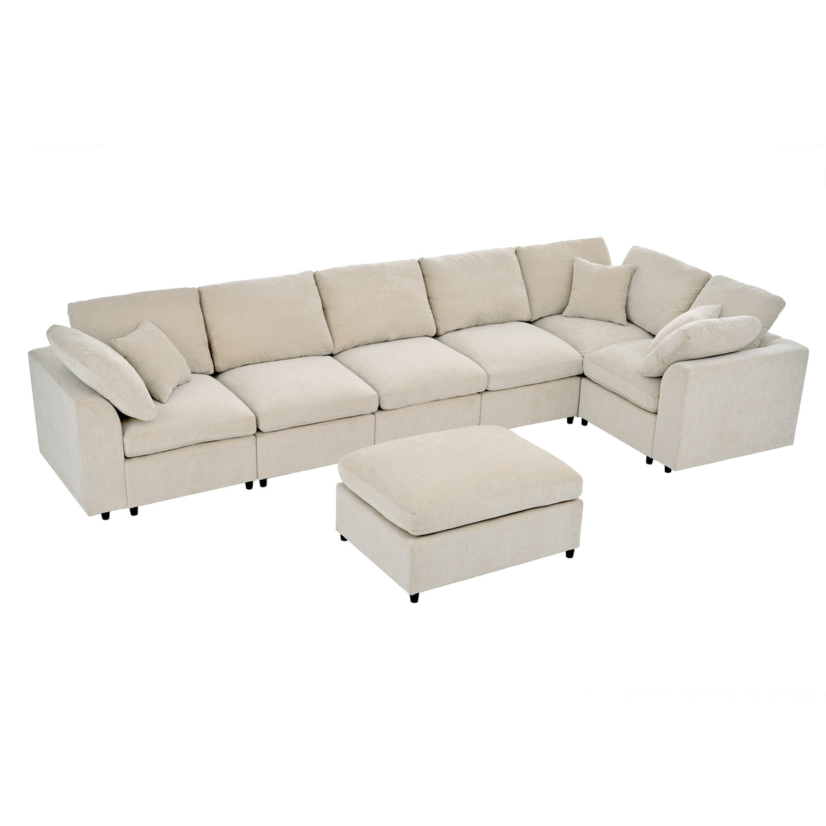 Roomfitters 124.8" 7-Seater Modular Sectional Sofa, Large Modern L-Shaped Upholstered Couch with Ottoman for Living Room, Beige Roomfitters