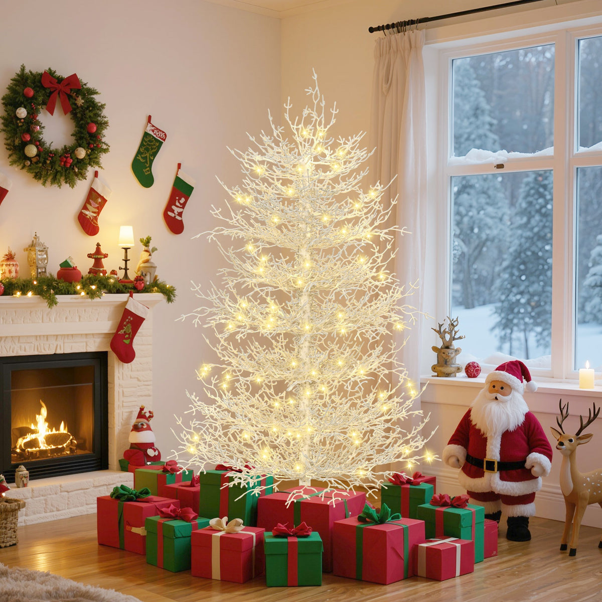 Roomfitters Pre-Lit Aspen Fir Christmas Tree 4FT, Hinged Snow-Flocked Artificial Holiday Tree with Warm Lights, 280 Tips, White Roomfitters