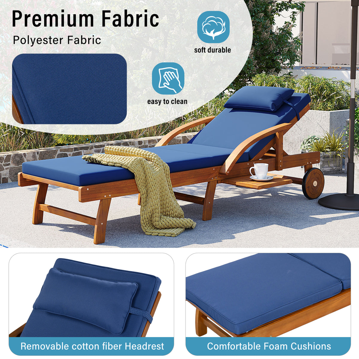 variant-group:rf-n711wy000482aac|Roomfitters 77.5-Inch Adjustable Acacia Wood Outdoor Lounge Chairs, Set of 2 Reclining Chaise Loungers, Navy Cushions