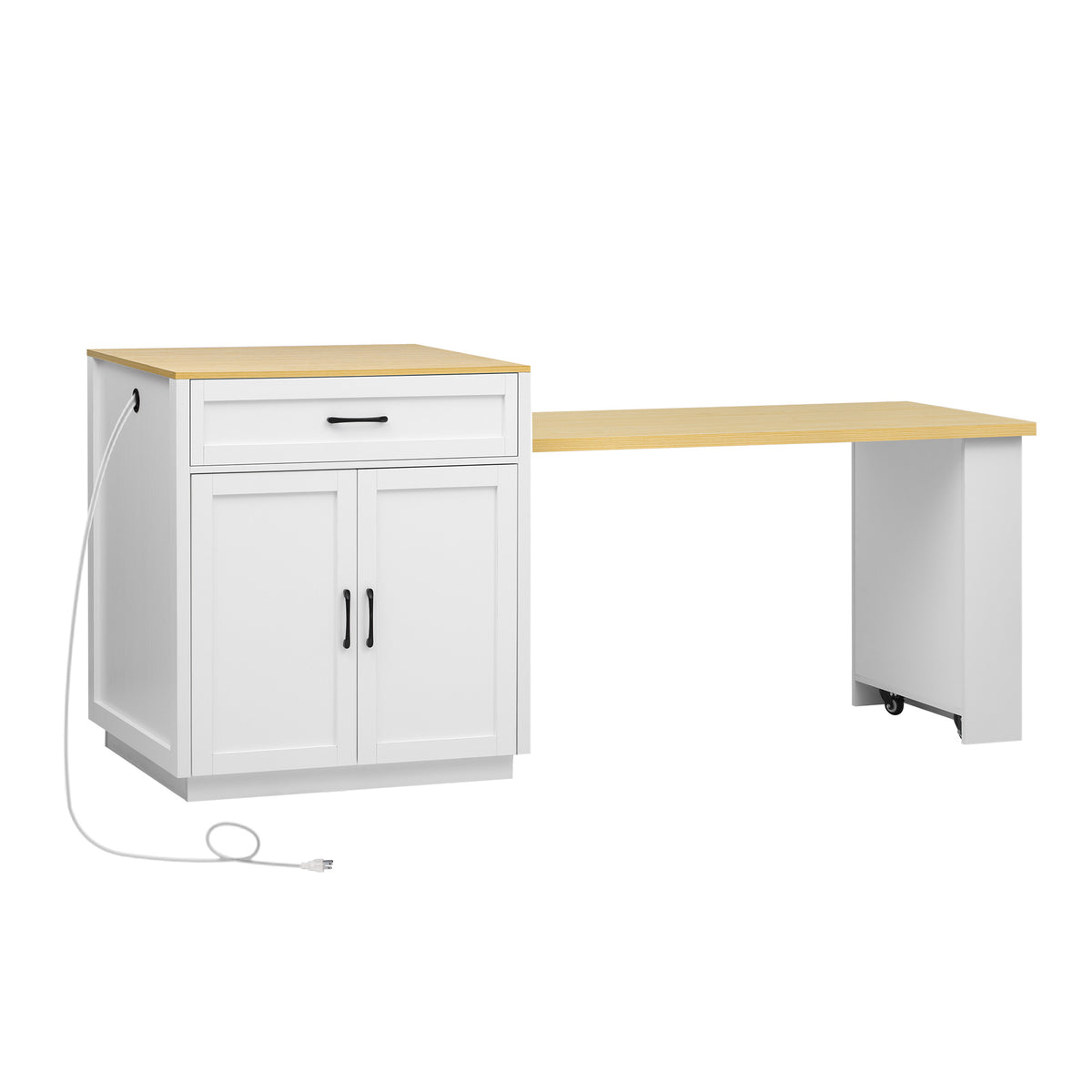 variant-group:rf-n707s000010w|Roomfitters 82.7" Kitchen Island with Extendable Table, Two-Tone Design, Double Storage, Power Outlet, White