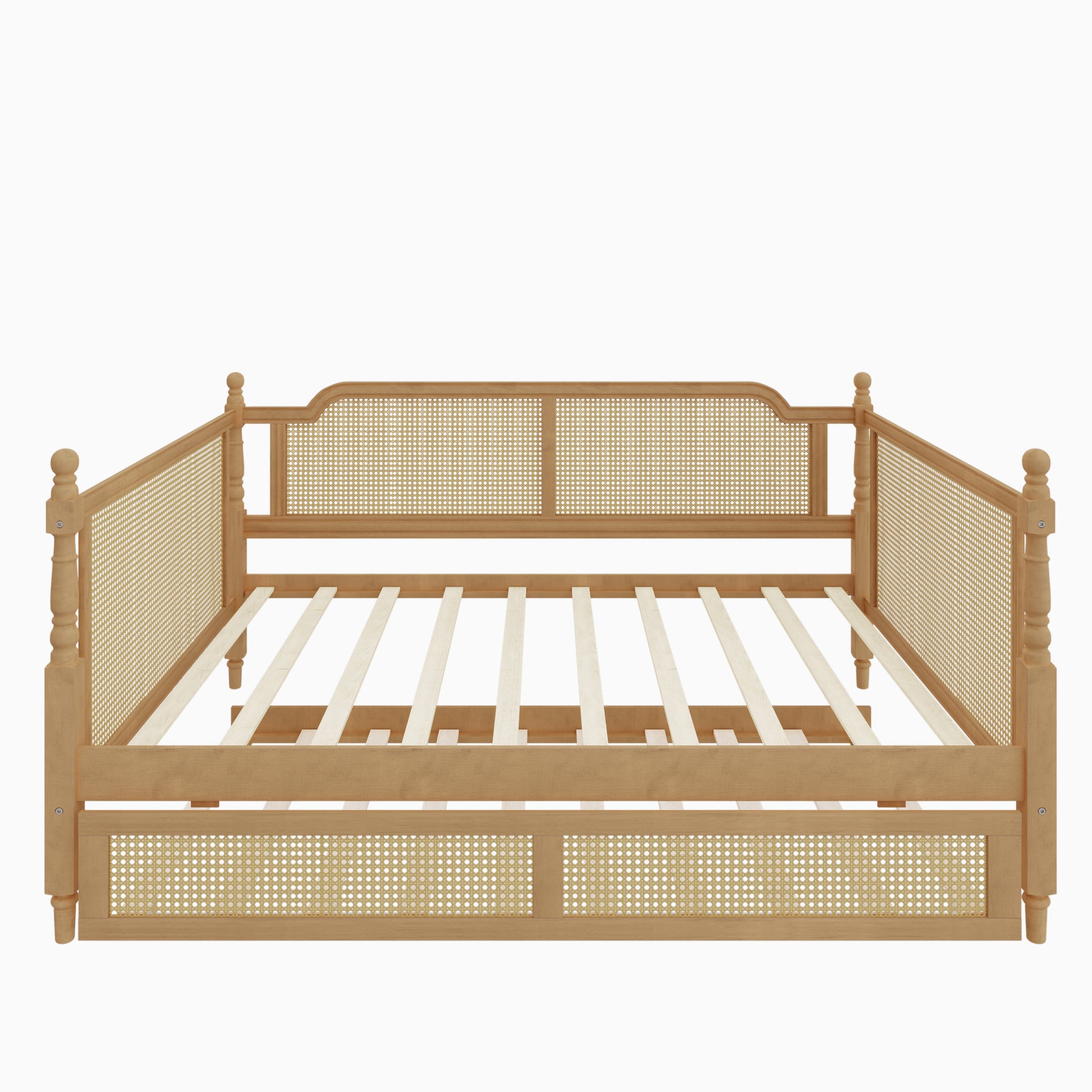 variant-group:rf-n701bs701p415494d|Roomfitters Full Size Traditional Rattan Daybed Frame with 2 Storage Drawers, French Country Wood Bed, No Box Spring, Walnut