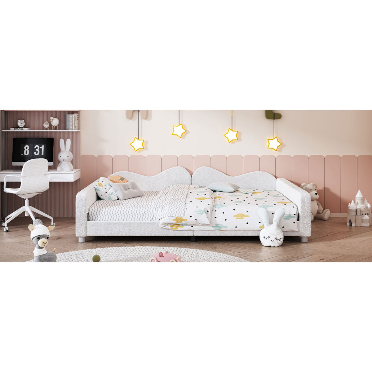 variant-group:rf-n733p234605k|Roomfitters Full Size Upholstered Daybed, Sherpa Fabric Sofa Bed with Cloud-Shaped Backrest, Sturdy and Stylish Design, No Box Spring Needed, White
