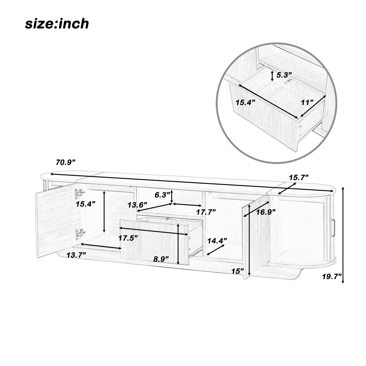 Roomfitters American Style TV Stand Console with Hidden Sliding Doors, Acacia Wood Roomfitters