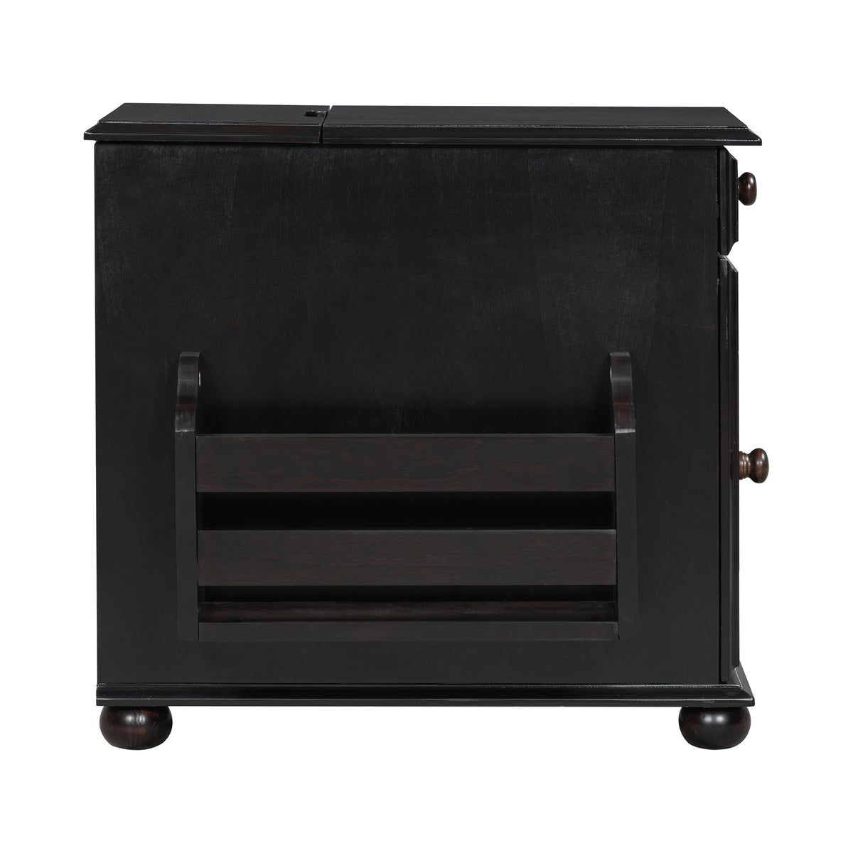 variant-group:rf-n724p293133p|Roomfitters Vintage Sofa Side Table with USB Ports, Flip Top, Cup Holders and Bookshelf Storage for Small Spaces, Espresso