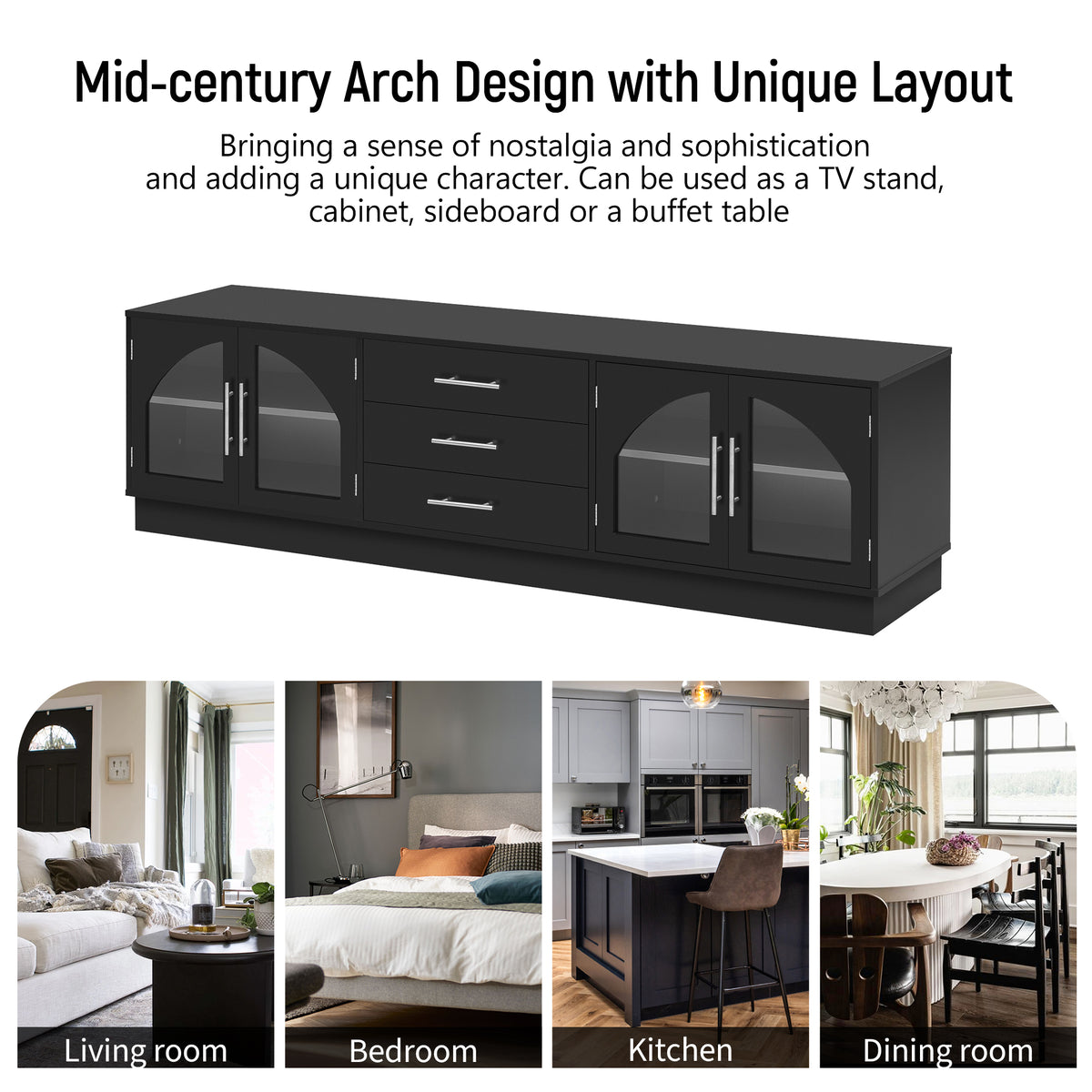 variant-group:rf-n724p284467b|Roomfitters Modern Minimalist TV Stand for up to 75 Inch TV, Entertainment Console Cabinet with Adjustable Shelves, Black
