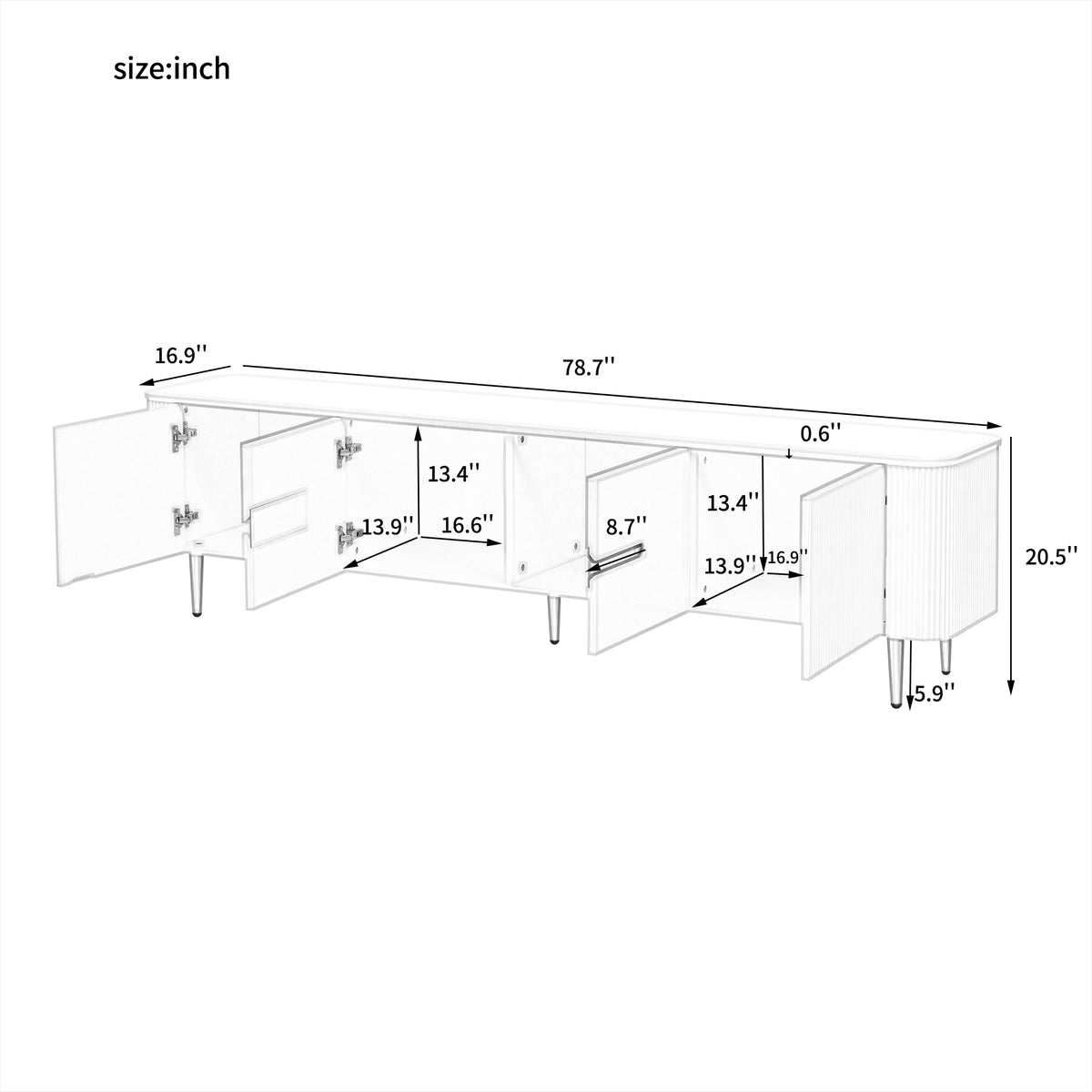 variant-group:rf-n724sj000143aab|Roomfitters Minimalist TV Stand for up to 85 Inch TV, Entertainment Center with Four Spacious Cabinets, Black