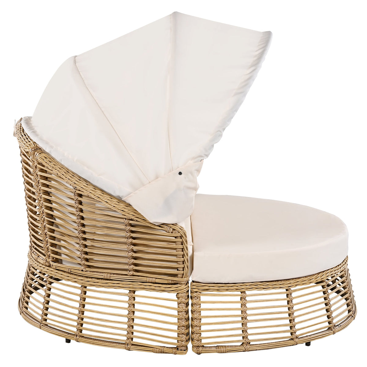 Roomfitters Outdoor Patio Rattan Round Daybed with Retractable Canopy and Removable Wicker Sectional Cushions Roomfitters