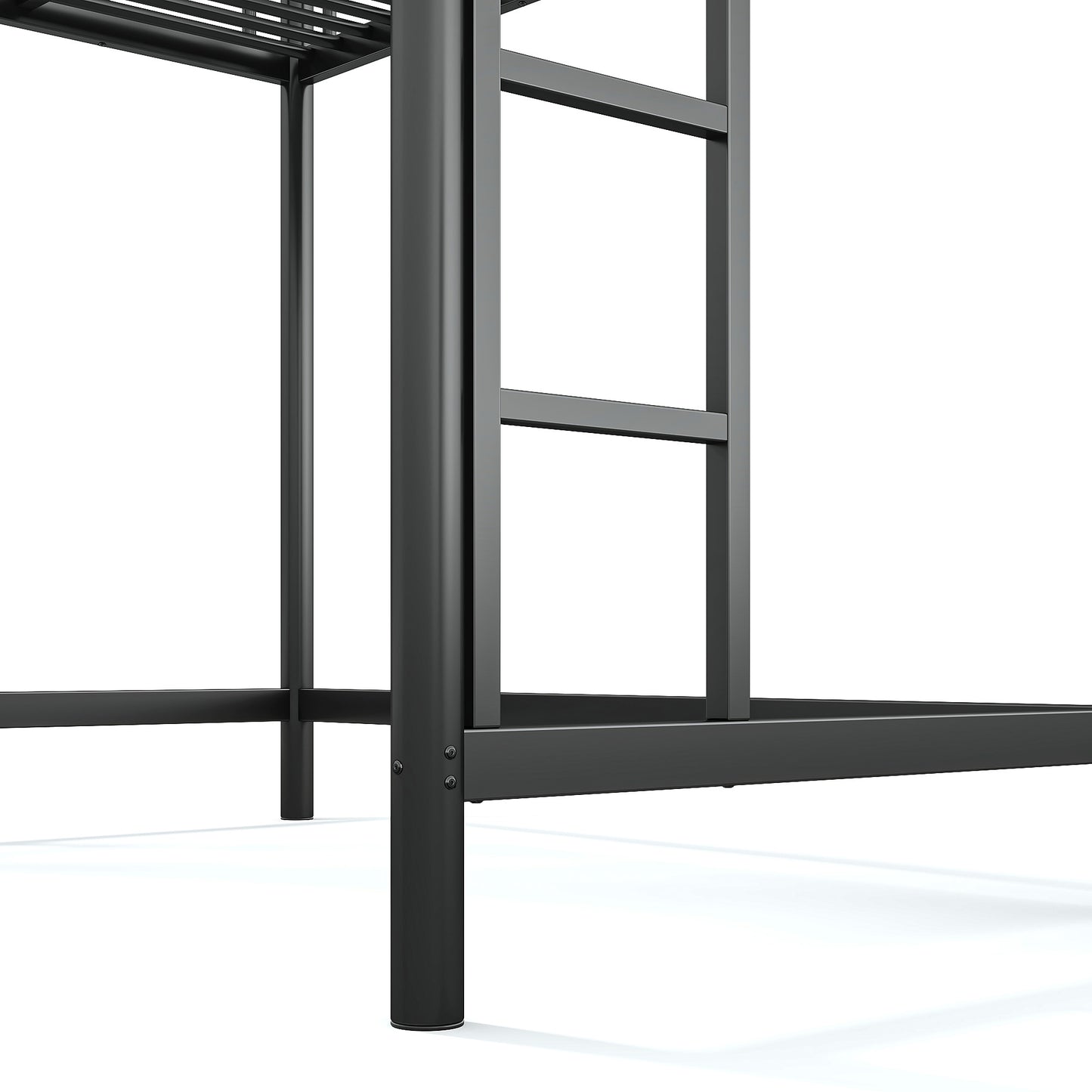 variant-group:rf-w1580p455010|Roomfitters Twin Size Metal Loft Bed Frame with Guardrails, Heavy Duty Space Saving High Loft Bed Dual Ladders, Black