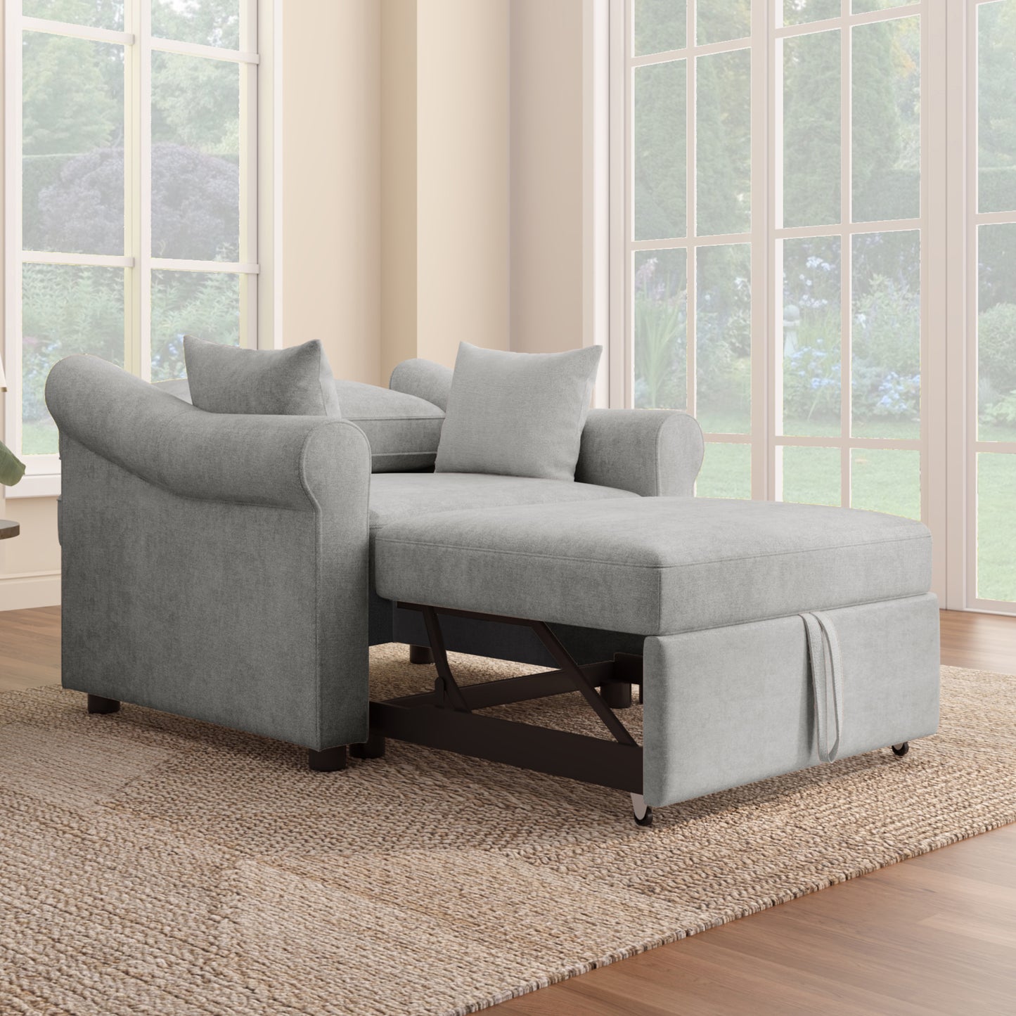 variant-group:rf-n701bs701p468429e|Roomfitters Chenille Convertible Sleeper Chair, 3 in 1 Single Sofa Bed Lounger, Adjustable Backrest Pull Out Bed, Gray