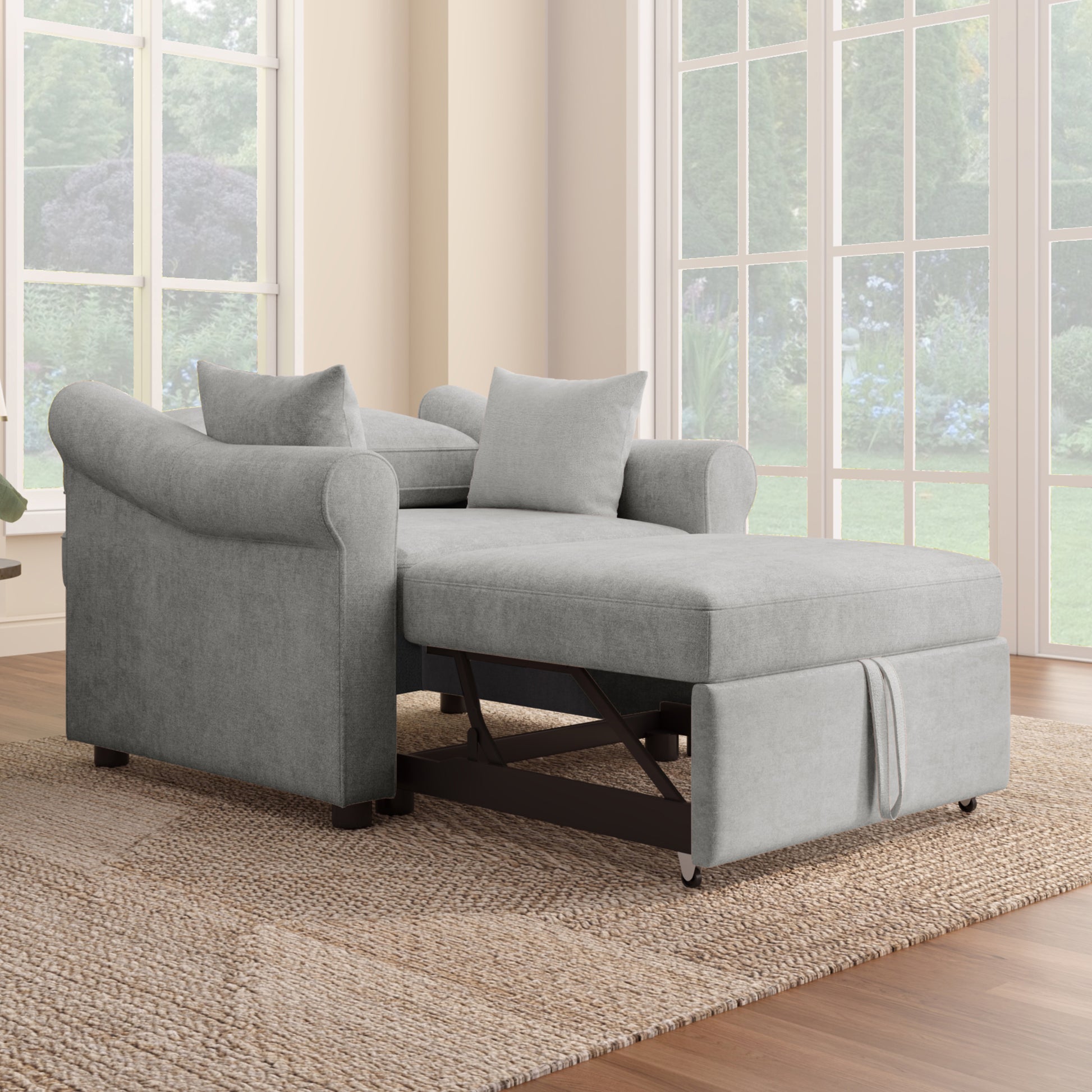 variant-group:rf-n701bs701p468429e|Roomfitters Chenille Convertible Sleeper Chair, 3 in 1 Single Sofa Bed Lounger, Adjustable Backrest Pull Out Bed, Gray