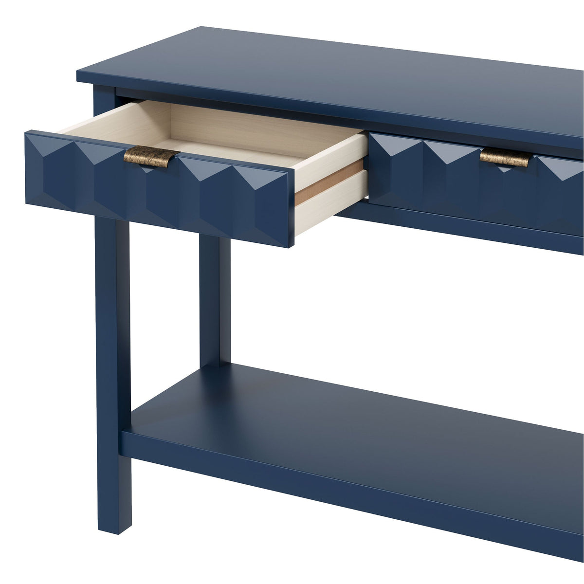 Roomfitters 60'' Entryway Console Table with Storage, Modern Accent Sofa Table with Geometric Front Design, Navy Blue Roomfitters