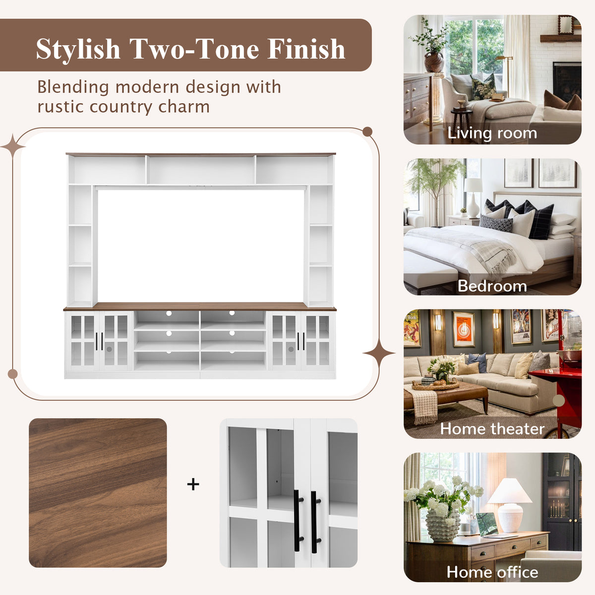 variant-group:rf-n724sj000127aak|Roomfitters Wall Unit Entertainment Center for up to 80 Inch TV, Media Console with Cabinets and Bookshelves, White