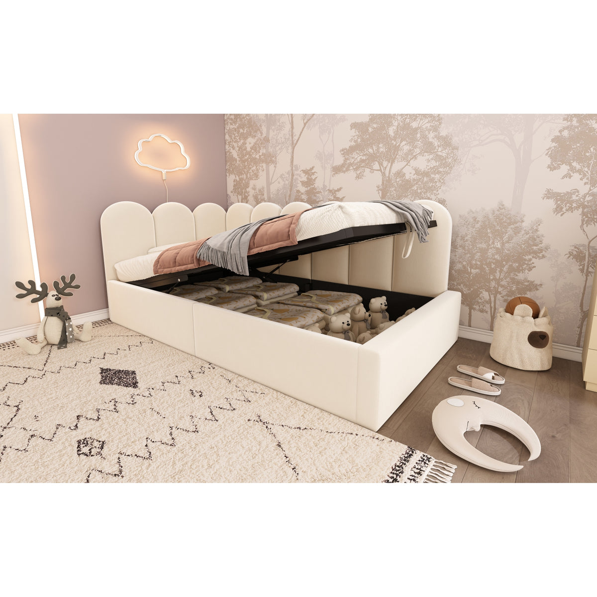variant-group:rf-n736p333613b|Roomfitters Upholstered Twin Size Ottoman Daybed with Storage, Sofa Bed with Metal Slat Frame, Velvet Beige