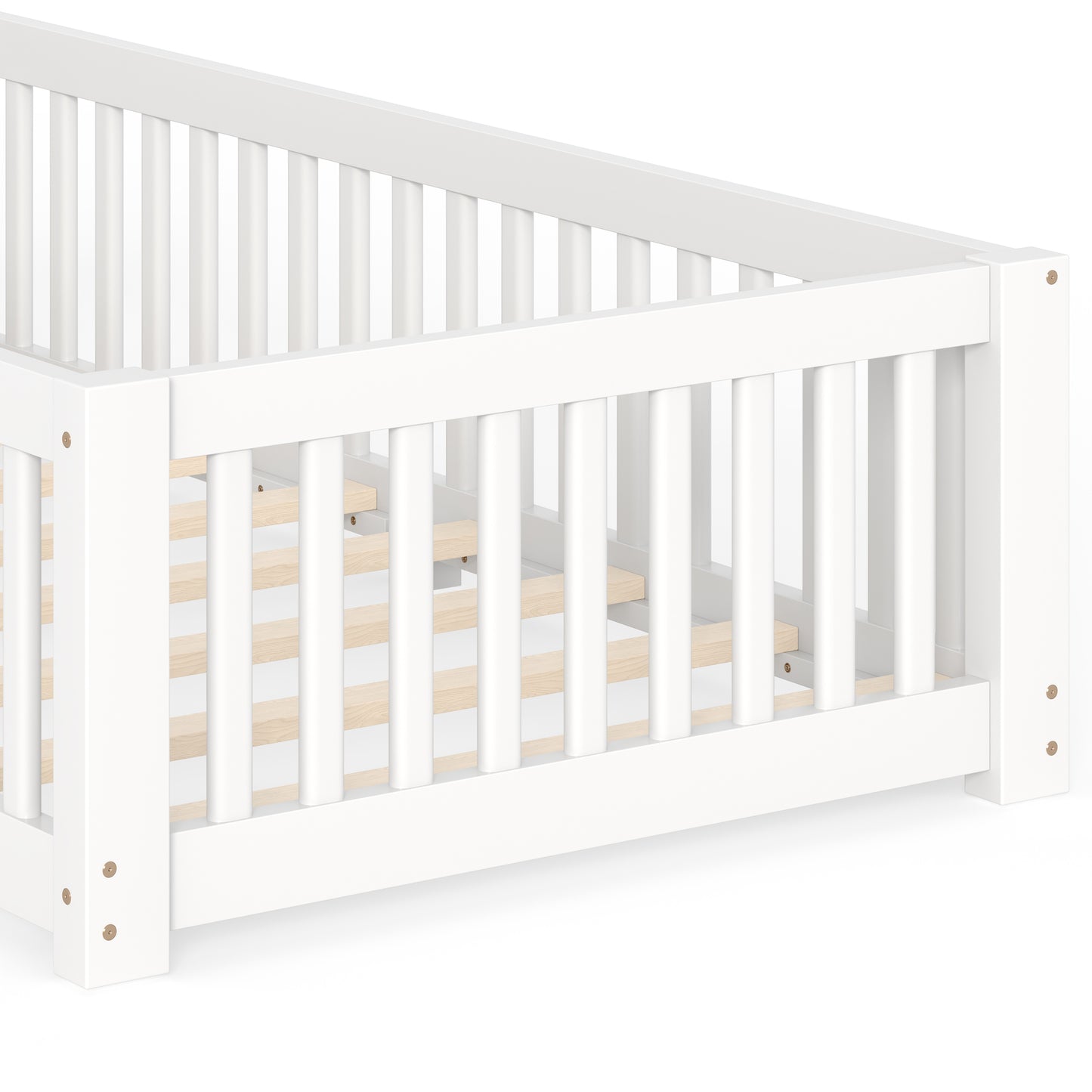 variant-group:rf-w1580p462311|Roomfitters Twin Size Wooden Floor Bed Frame with Safety Guardrails Door, Solid Wood Low Profile Toddler Play Bed, White