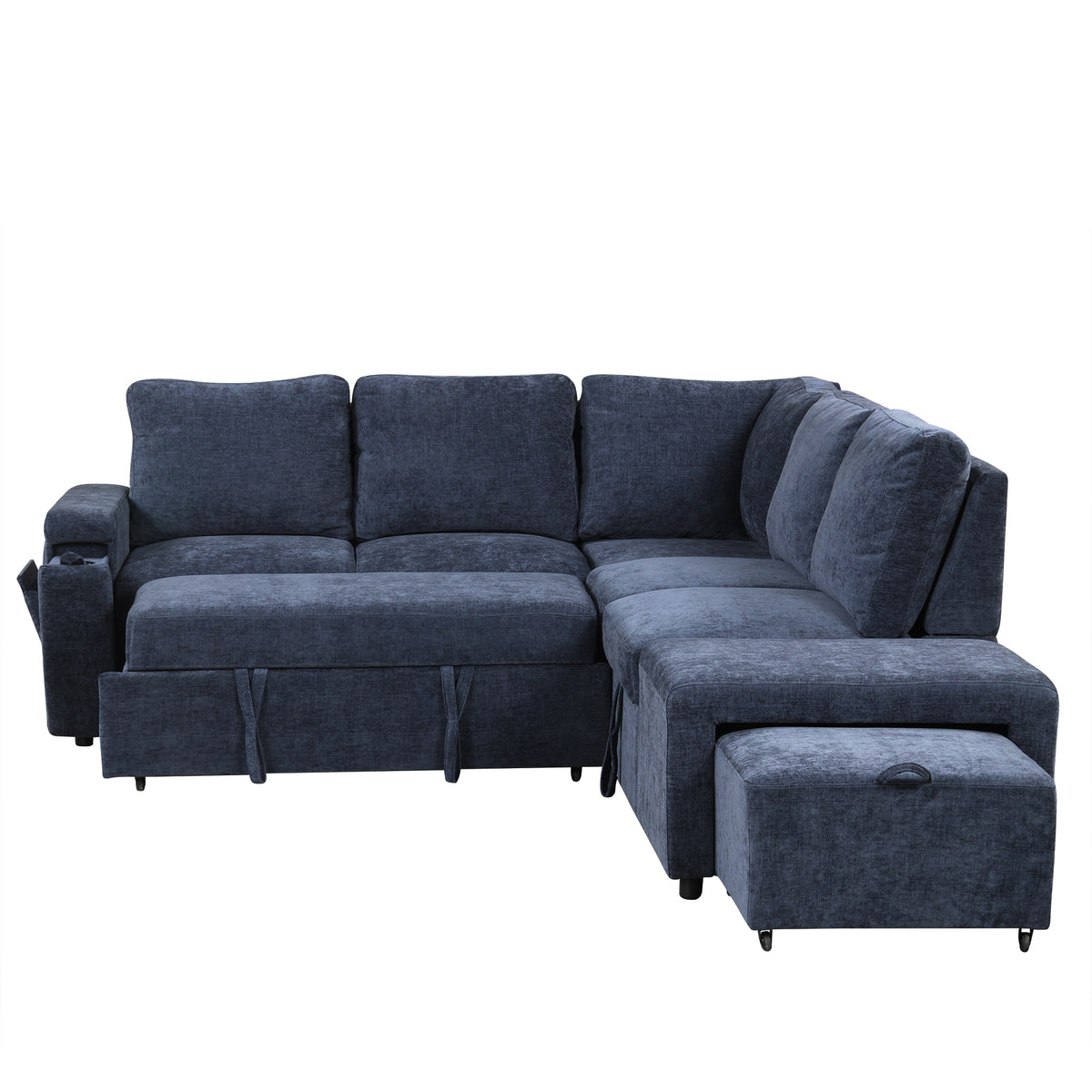 variant-group:rf-n711wy000390aac|Roomfitters L-Shaped Padded Modular Sofa with Storage Space, USB Ports, and Cup Holders on the Armrests, Suitable for Living Rooms, Offices, and Apartments, Blue
